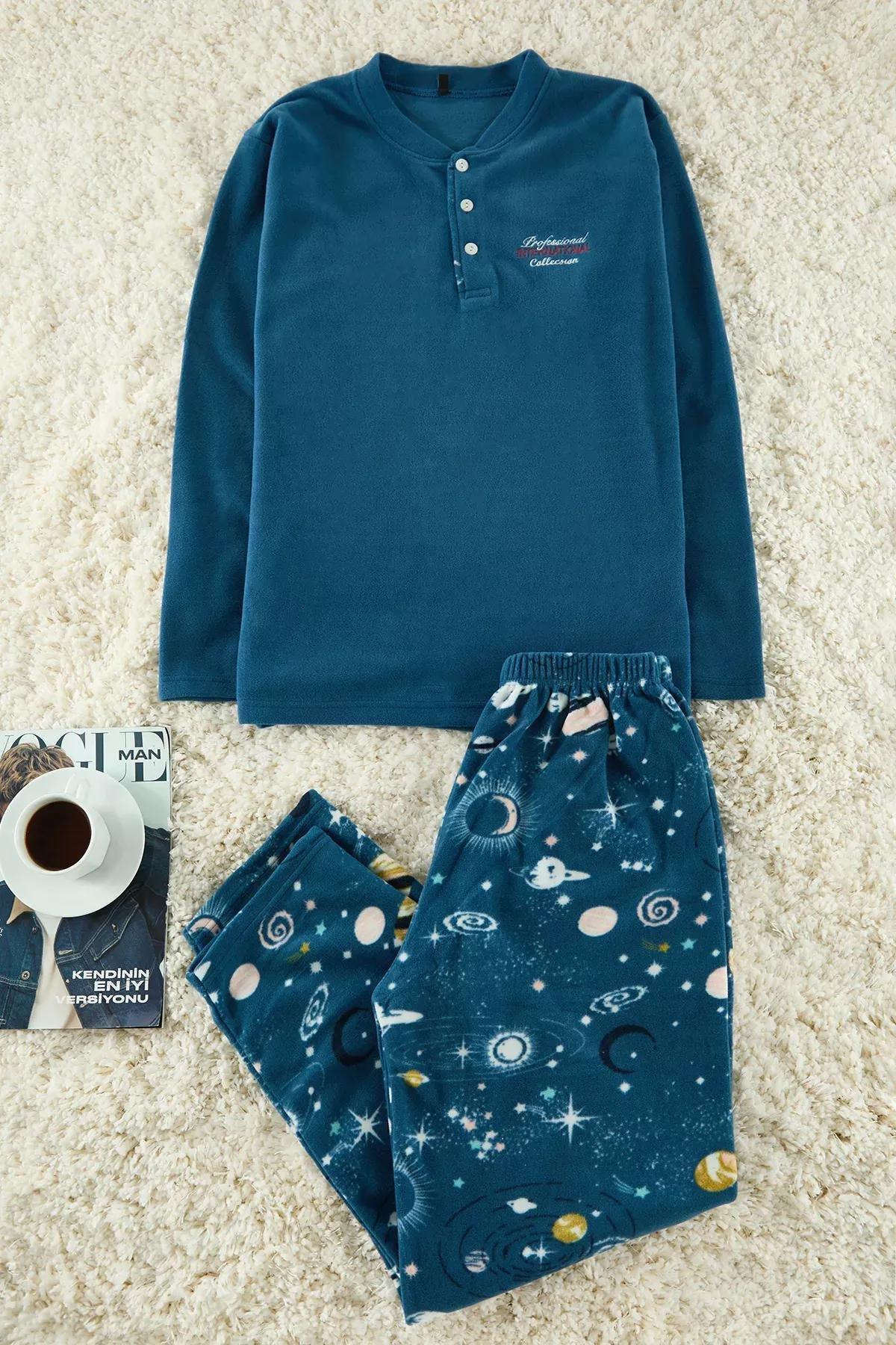 Blue Fleece d Pajama Set, , large image number 0