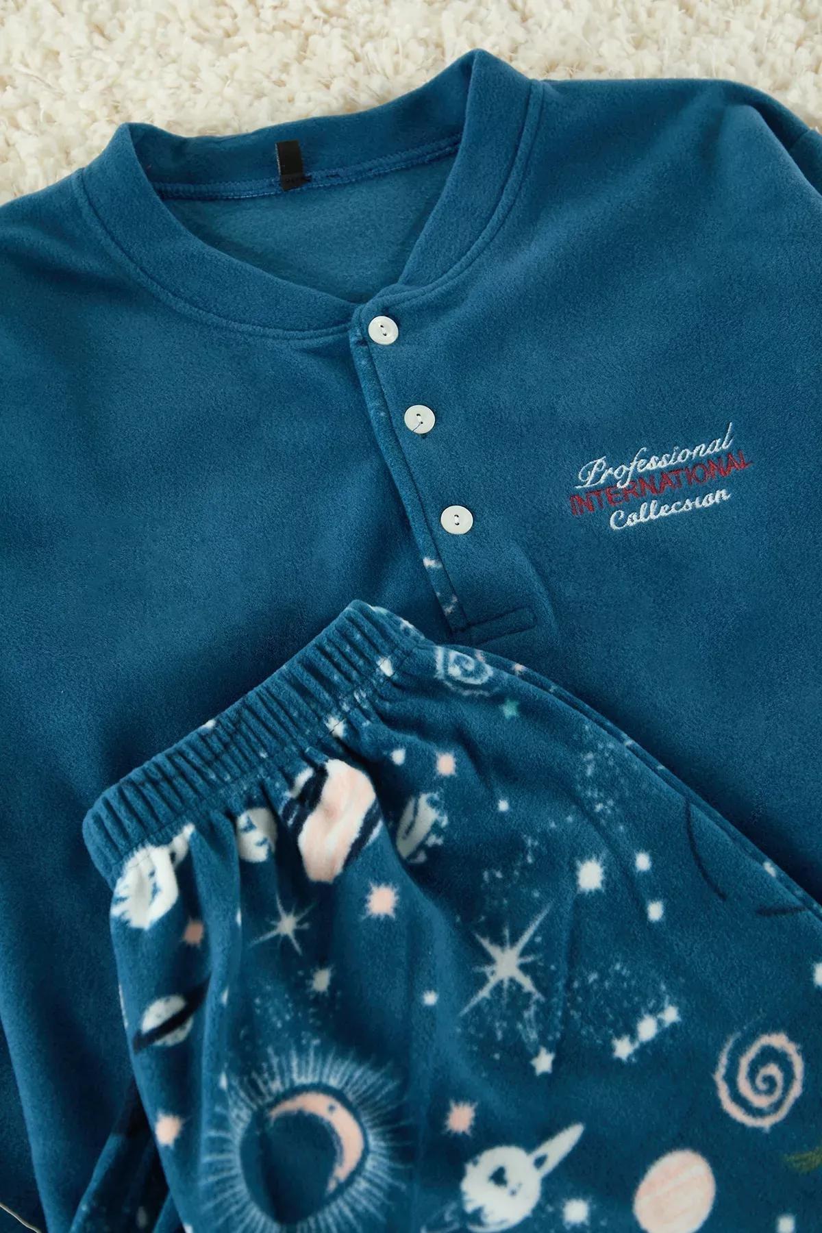 Blue Fleece d Pajama Set, Indigo, medium