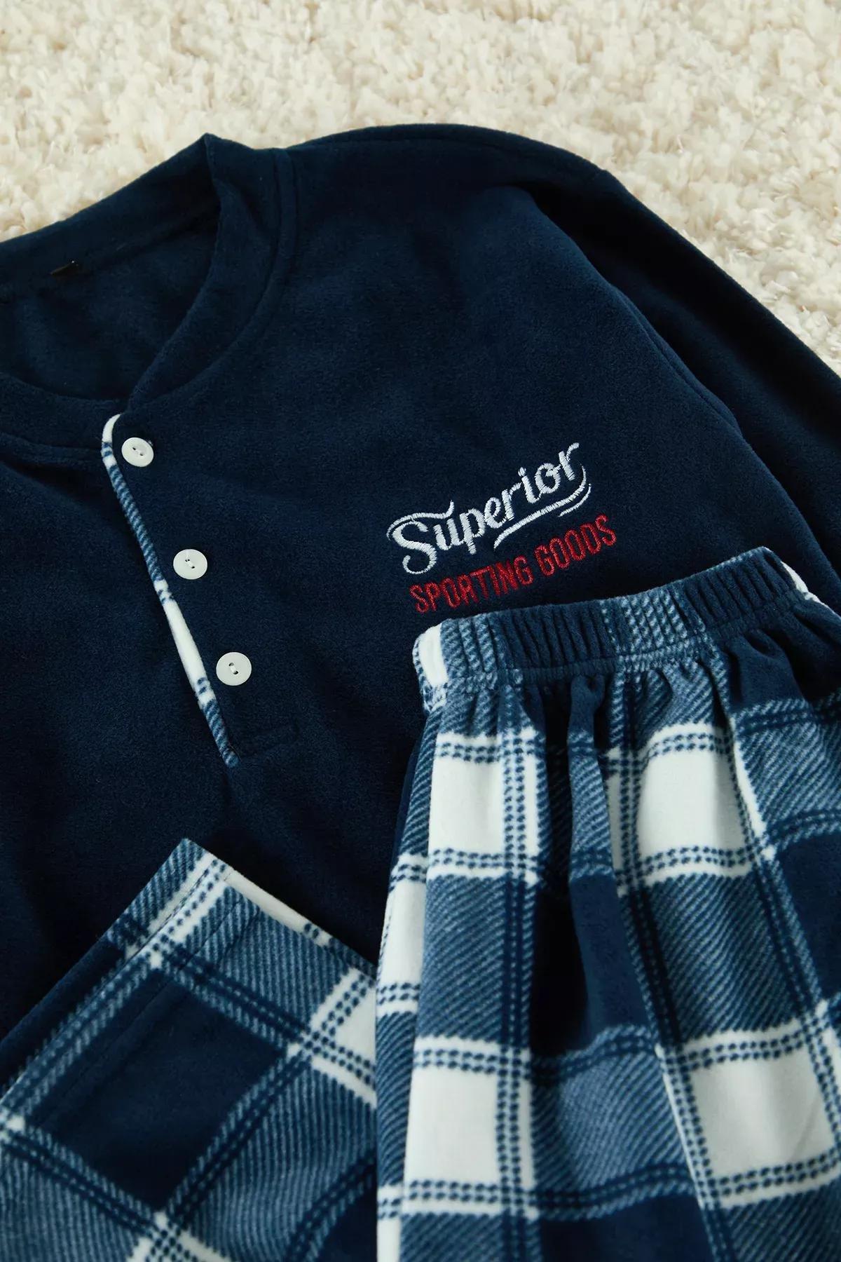 Navy Plaid Polar Soft Pajama Set, Navy blue, large image number 1