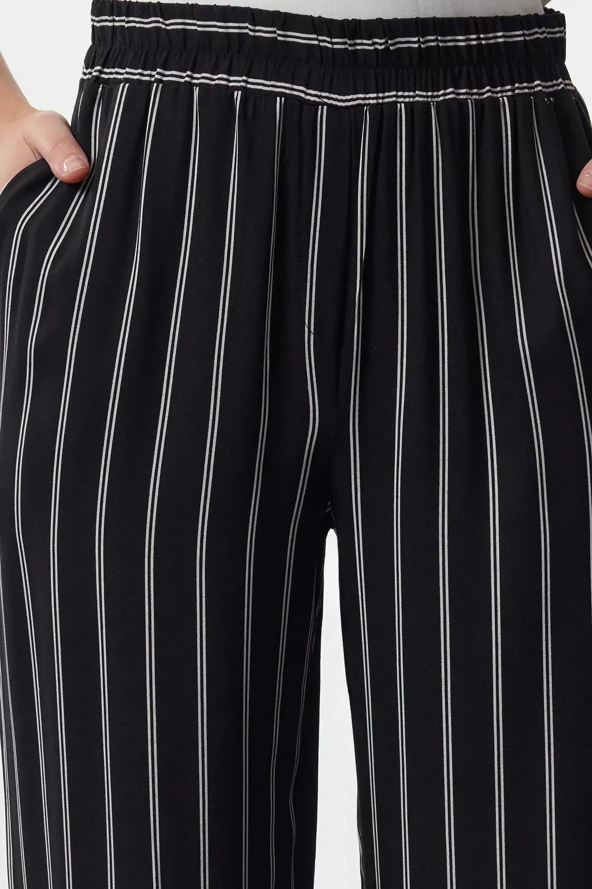 Black Wide Leg Striped Trousers, , large image number 3