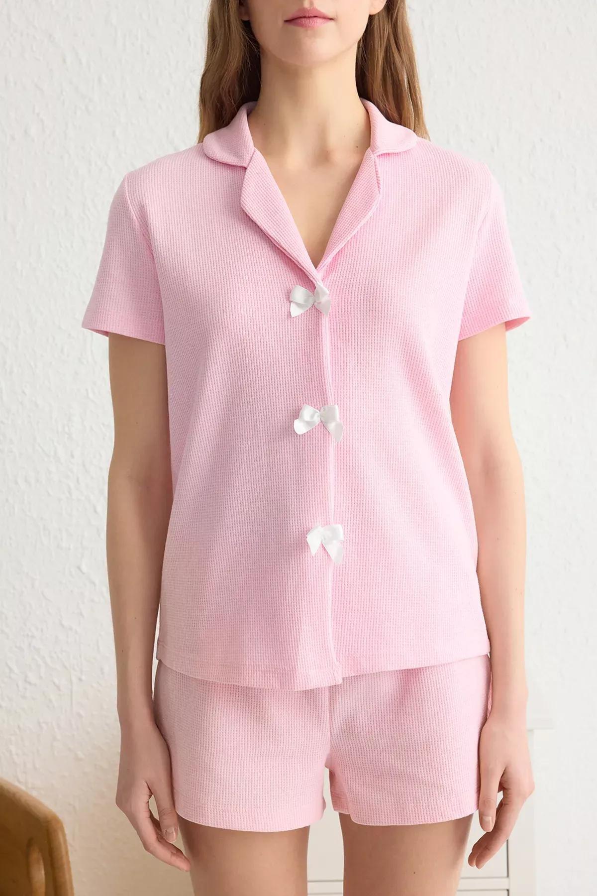 Pink Ribbon Waffle Pajama Set, C101_7329, medium