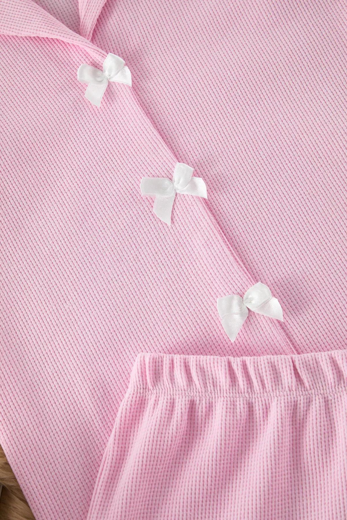 Pink Ribbon Waffle Pajama Set, , large image number 5