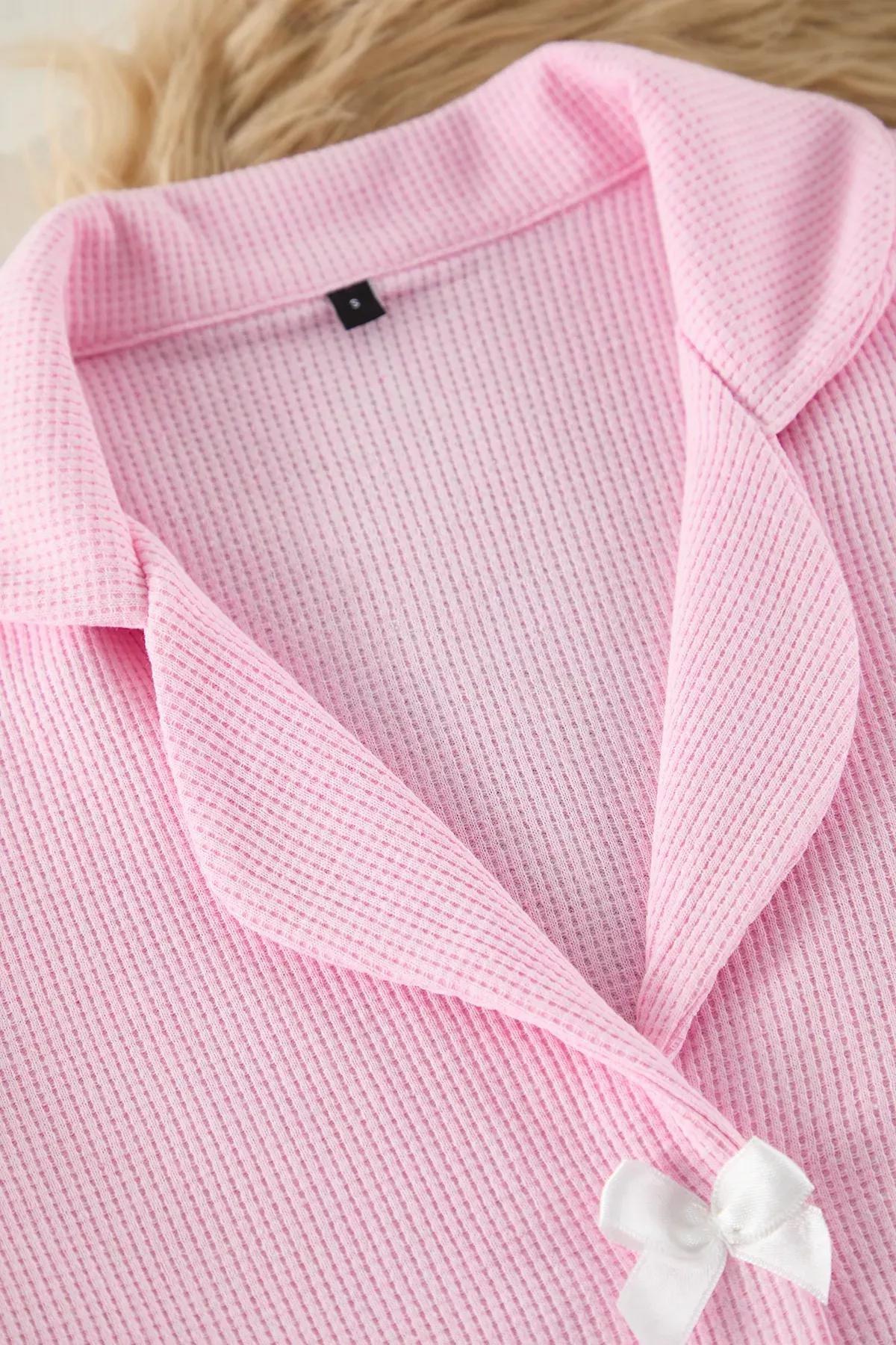 Pink Ribbon Waffle Pajama Set, , large image number 6