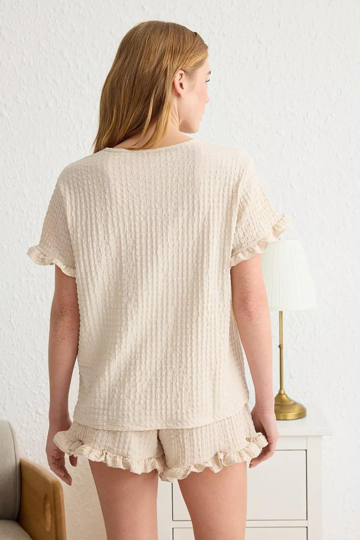 Beige Ruffled Wrap Pajama Set, , large image number 4