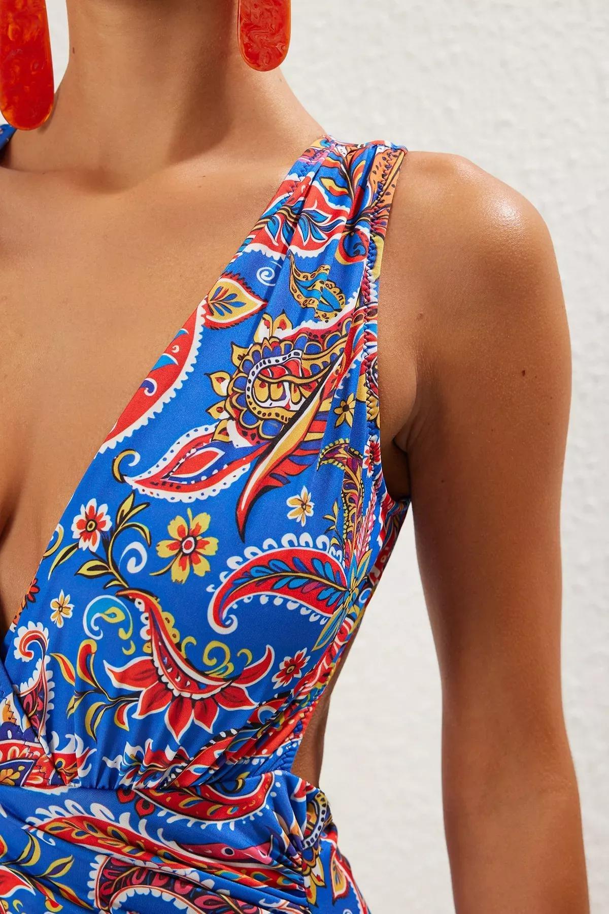 Blue Paisley Patterned Swimsuit, , large image number 2