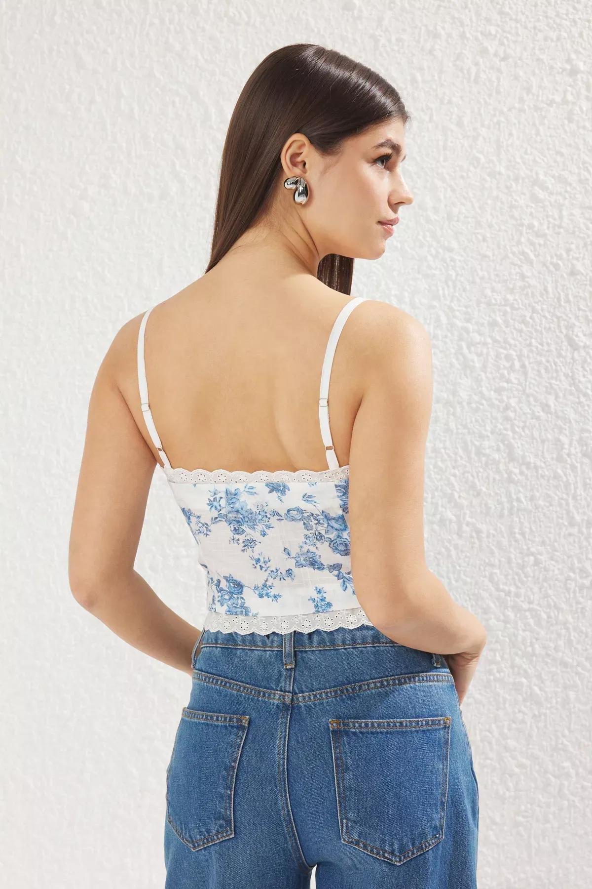 Floral Tie Detail Crop Blouse, , large image number 4