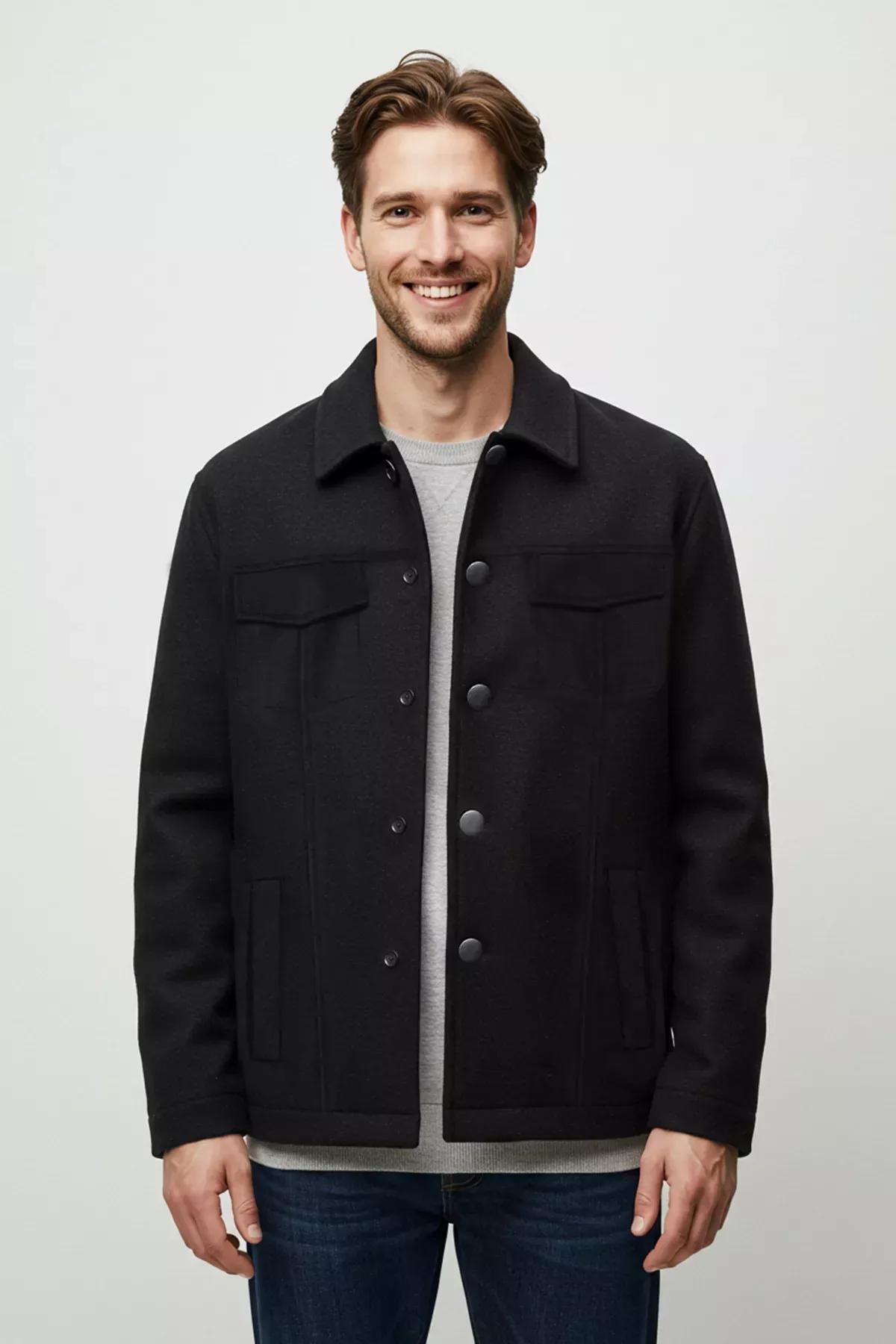 Black Regular Cashmere Winter Coat, , large image number 0