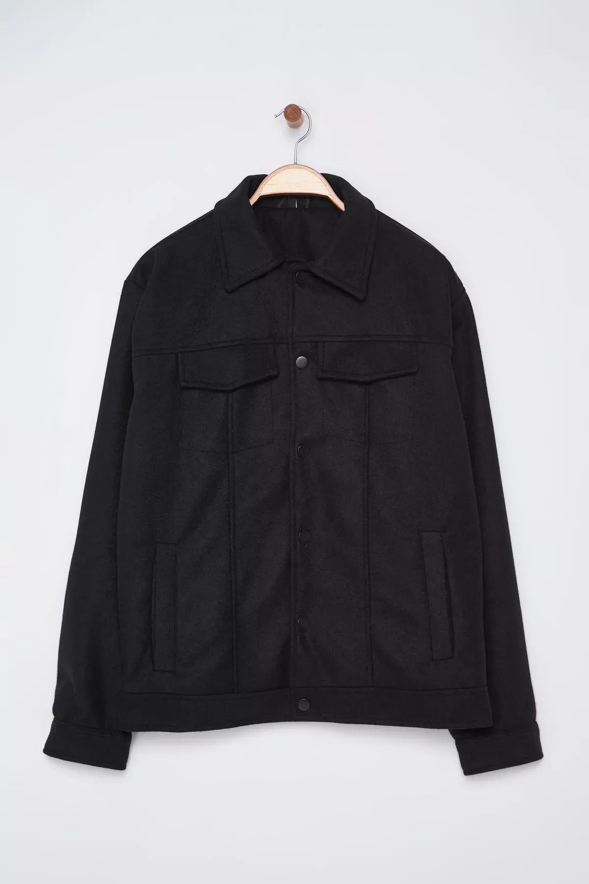Black Regular Cashmere Winter Coat, , large image number 1
