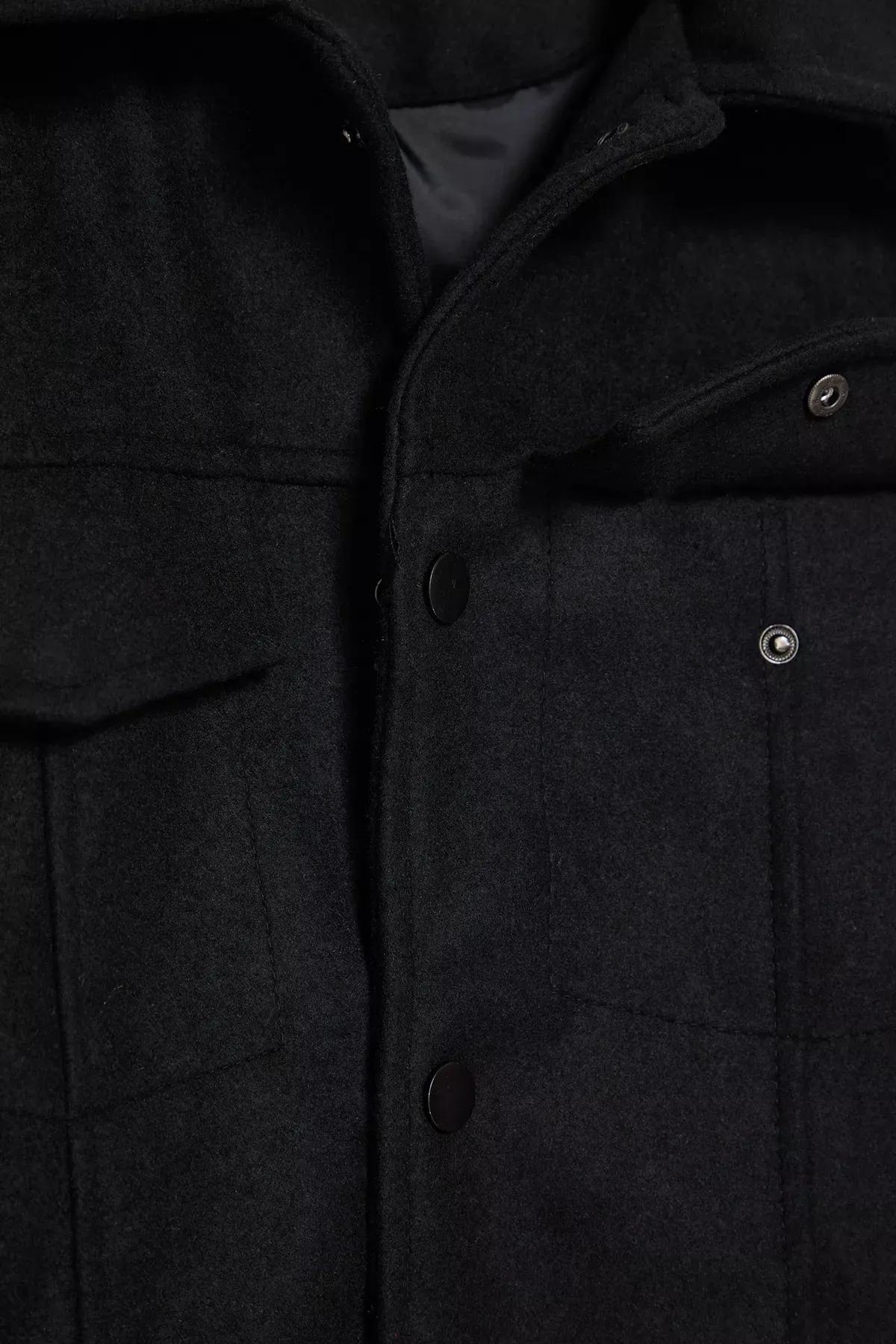 Black Regular Cashmere Winter Coat, , large image number 3