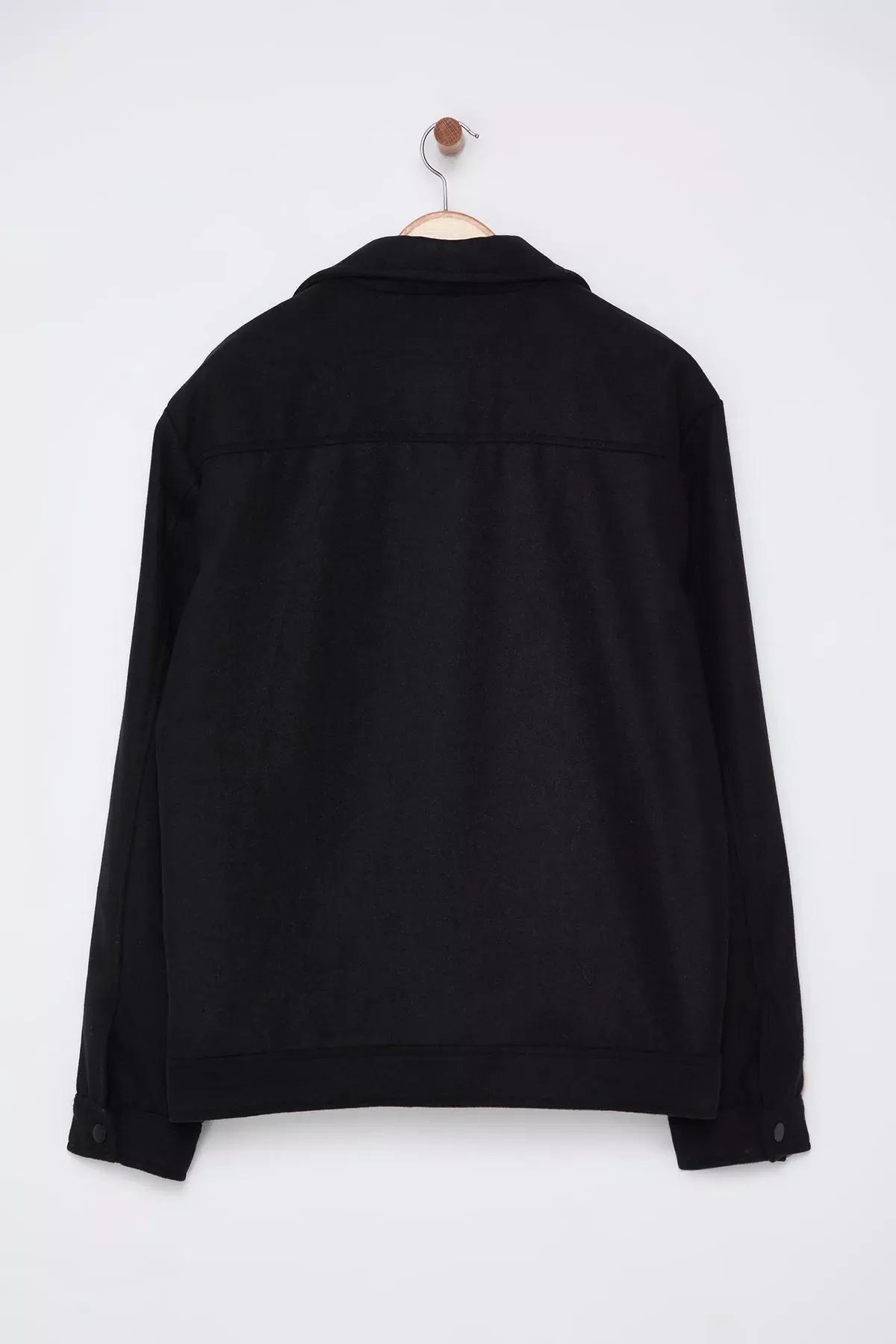 Black Regular Cashmere Winter Coat, , large image number 4