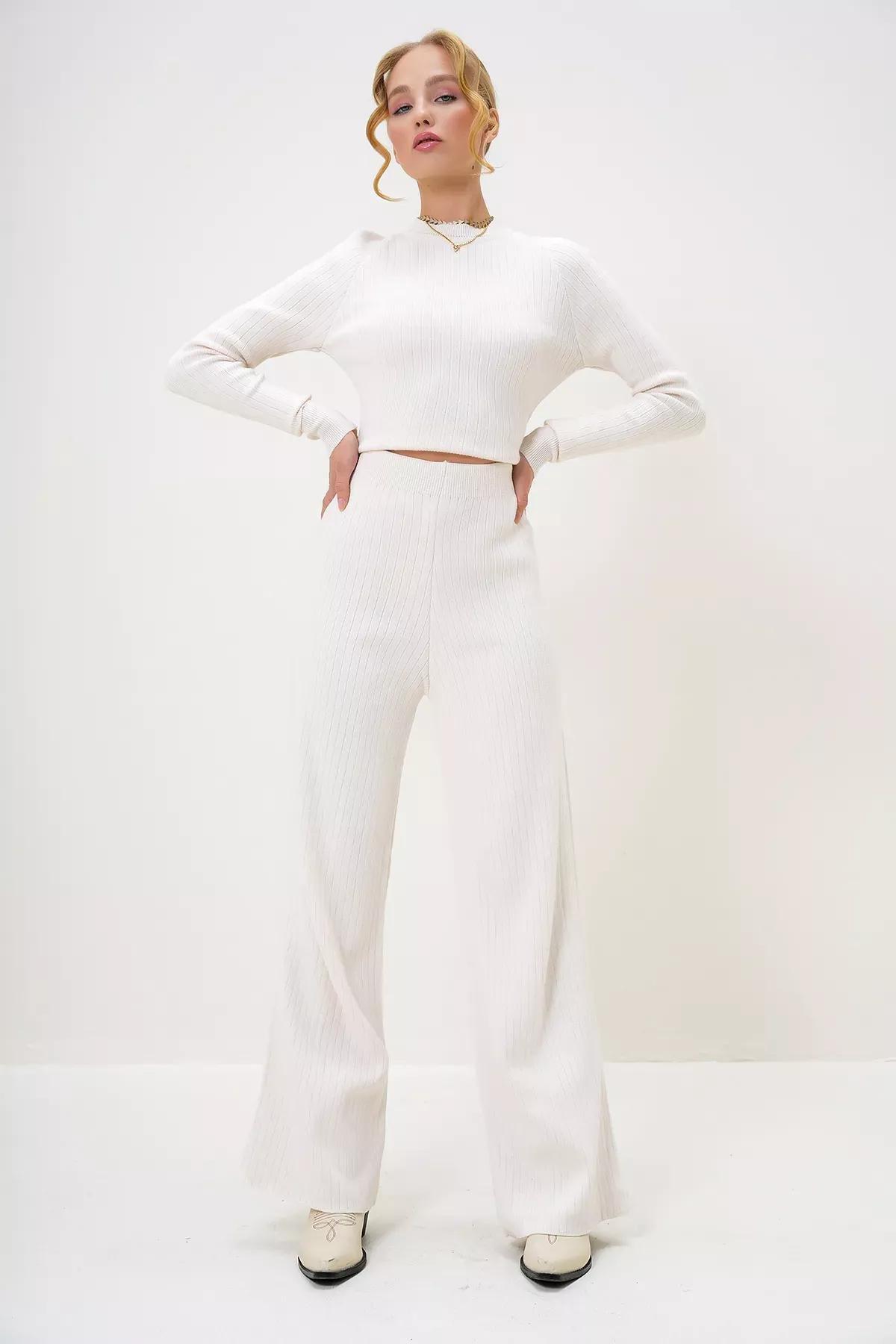 White crew neck crop set, Ecru, large image number 4