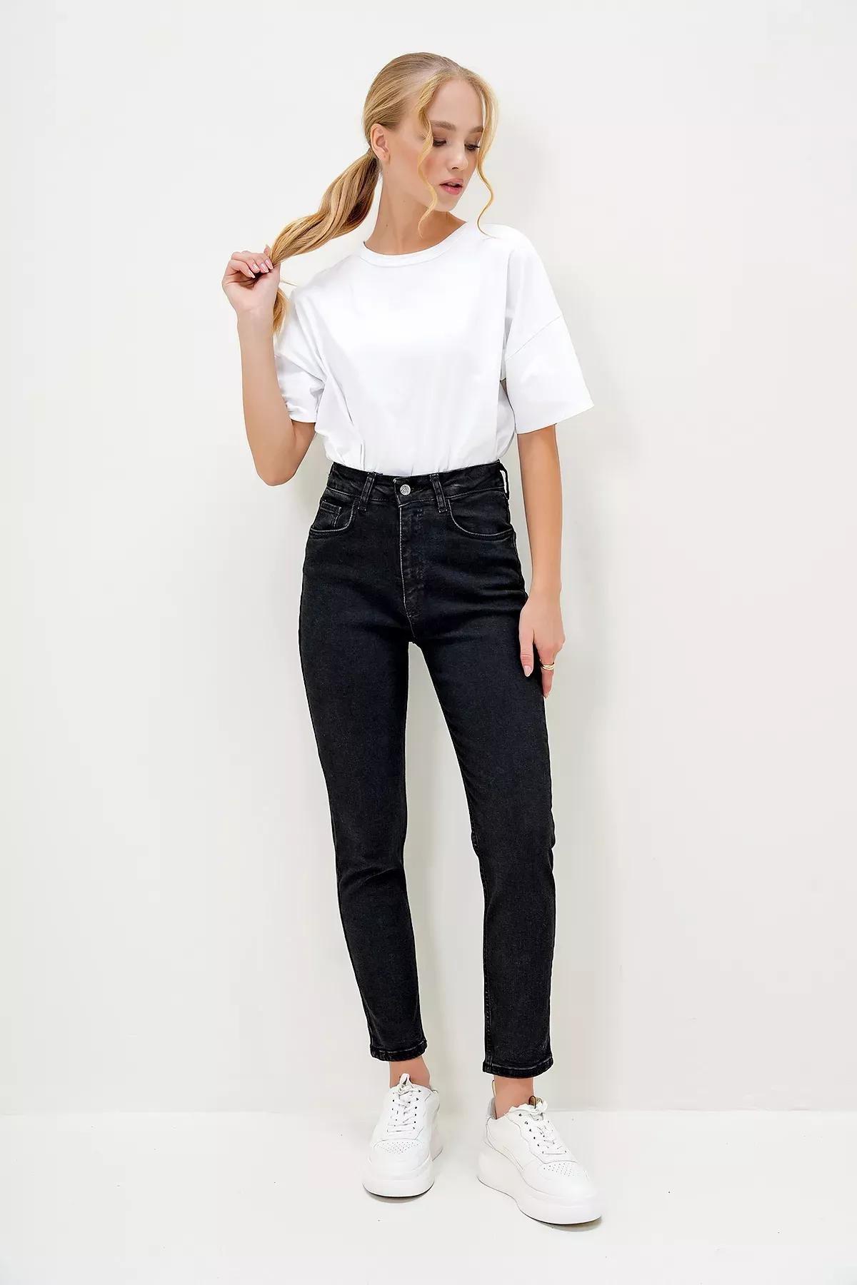 Black Washed Straight Leg Jeans, , large image number 1