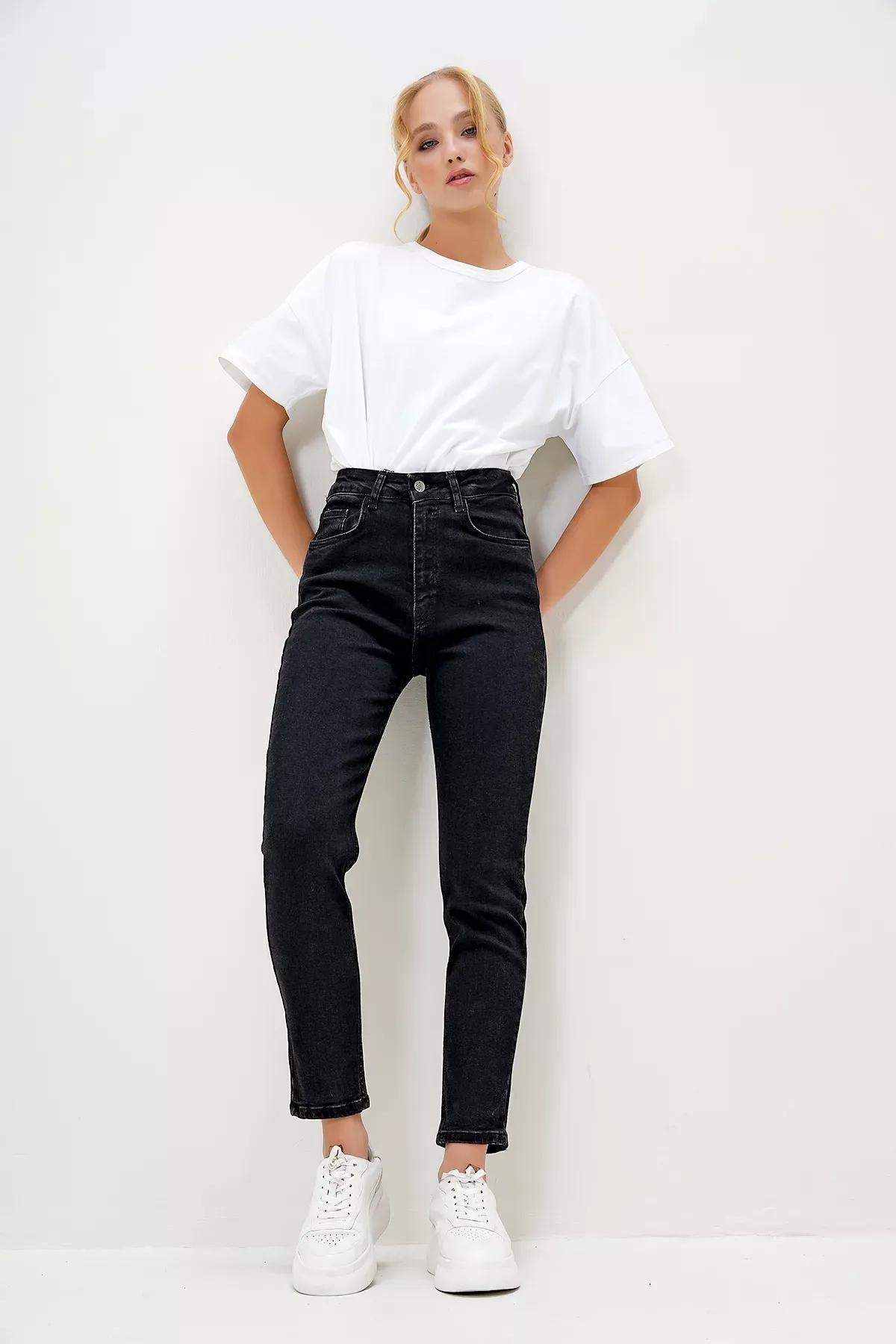 Black Washed Straight Leg Jeans, , large image number 3