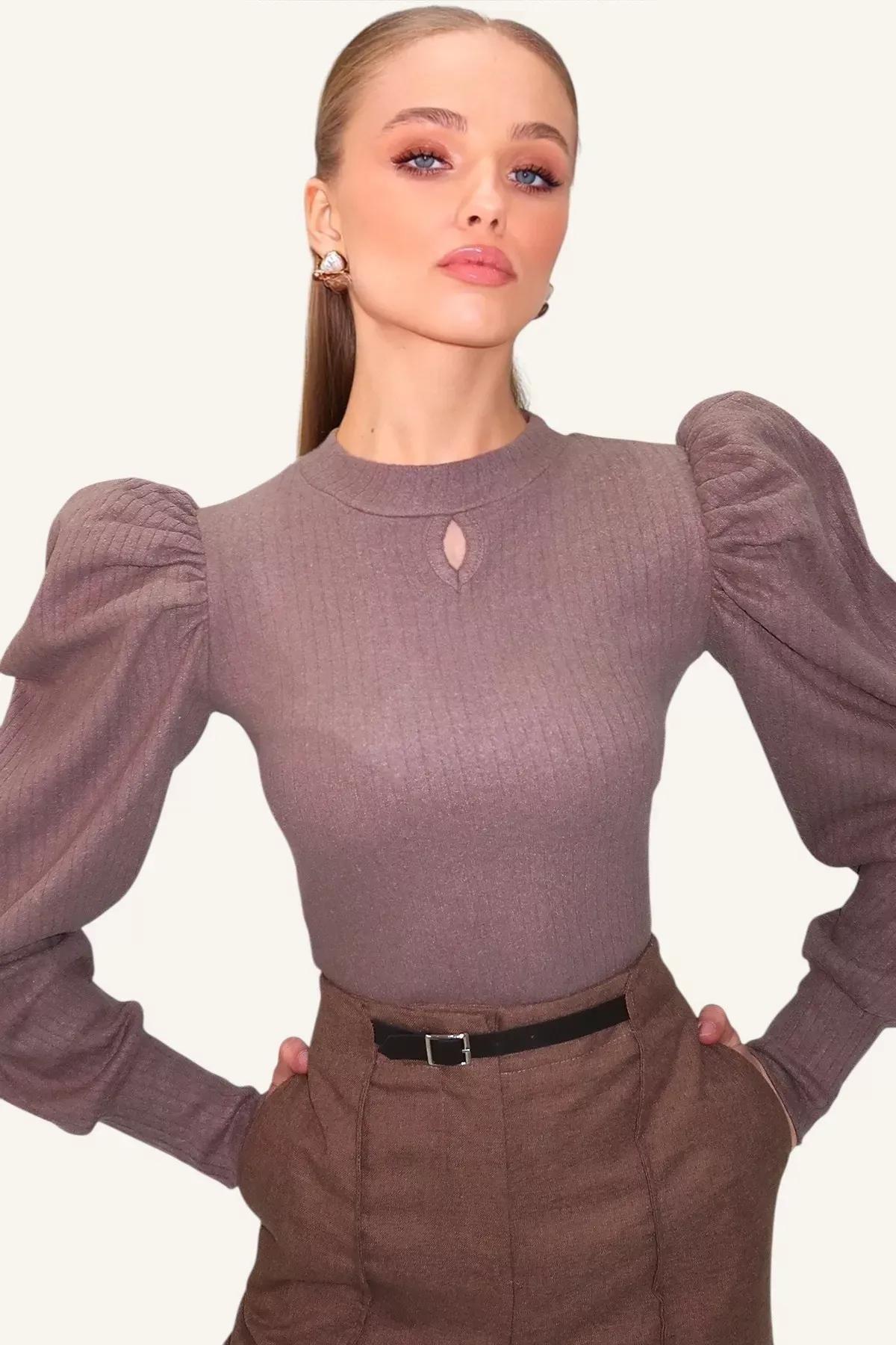 Brown Princess Sleeve Blouse, Mink, large image number 0