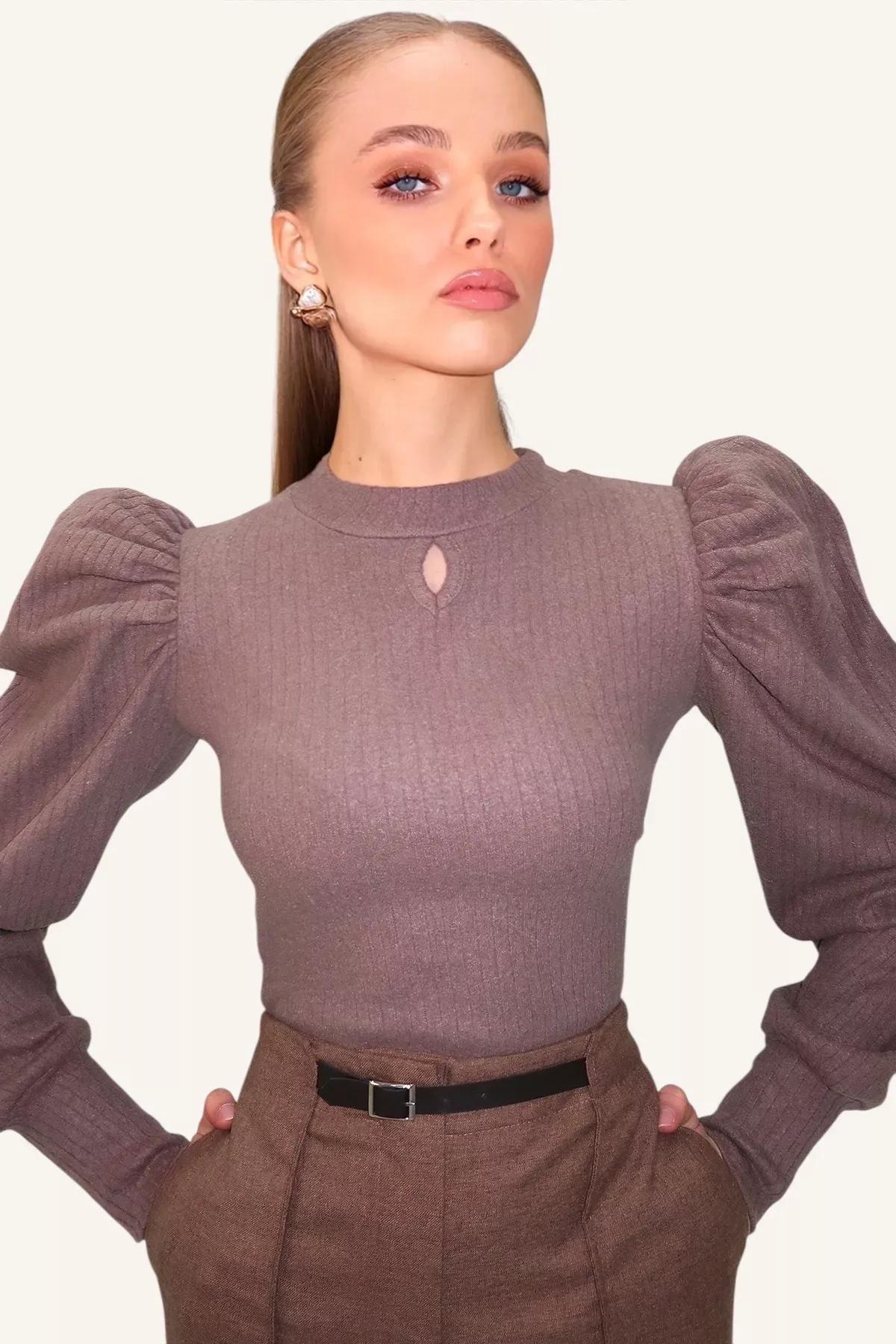 Brown Princess Sleeve Blouse, Mink, large image number 1