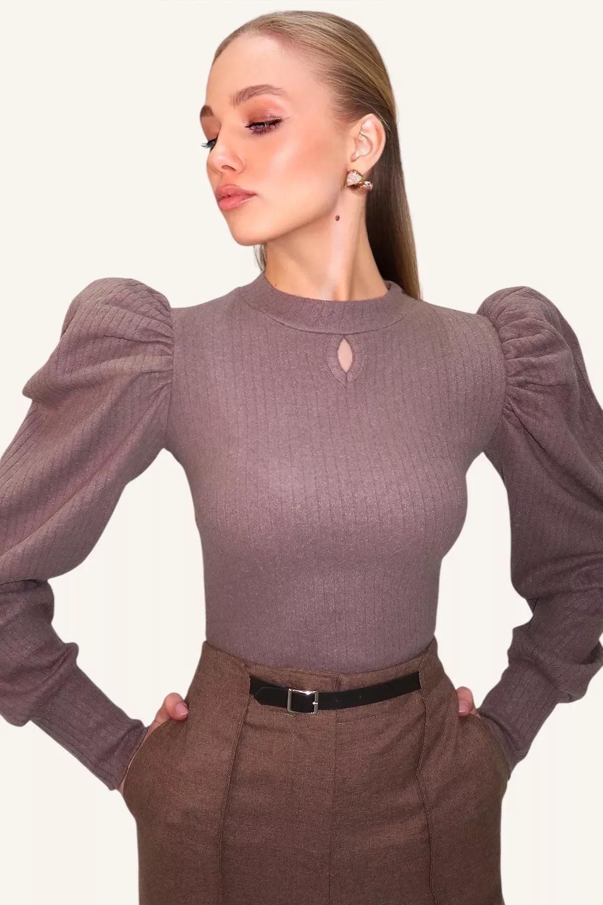 Brown Princess Sleeve Blouse, Mink, large image number 3
