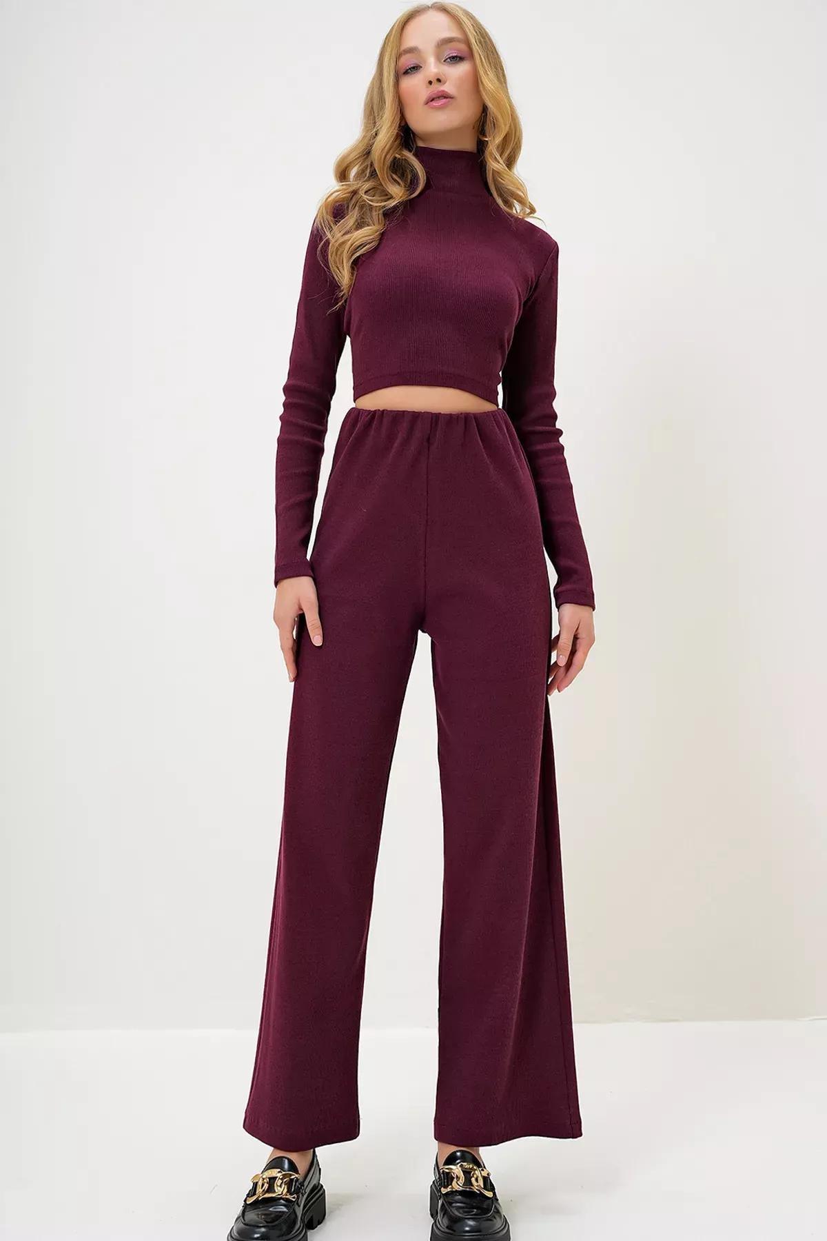 Burgundy Stand Collar Co-Ord Set, , large image number 0