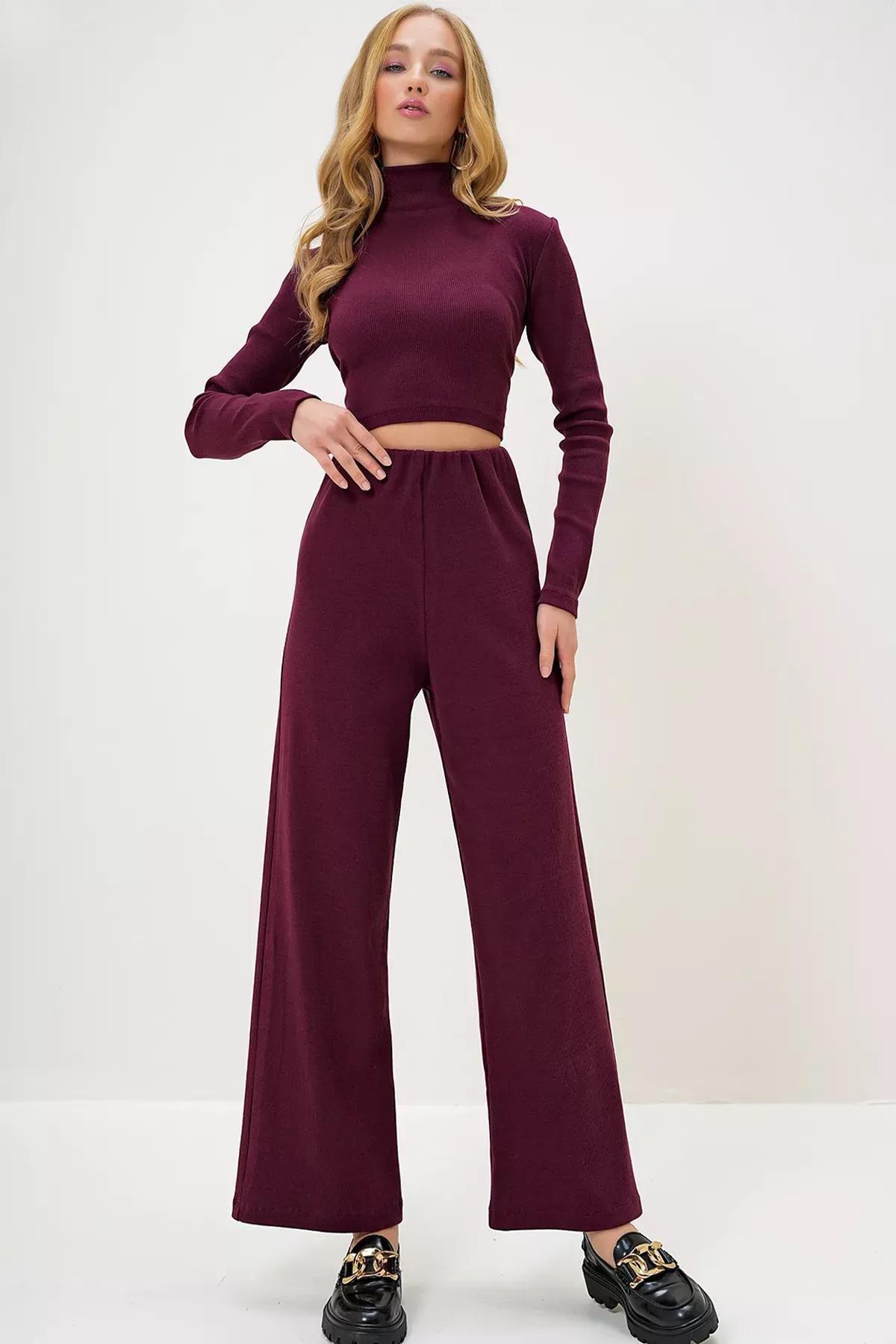 Burgundy Stand Collar Co-Ord Set, , large image number 2