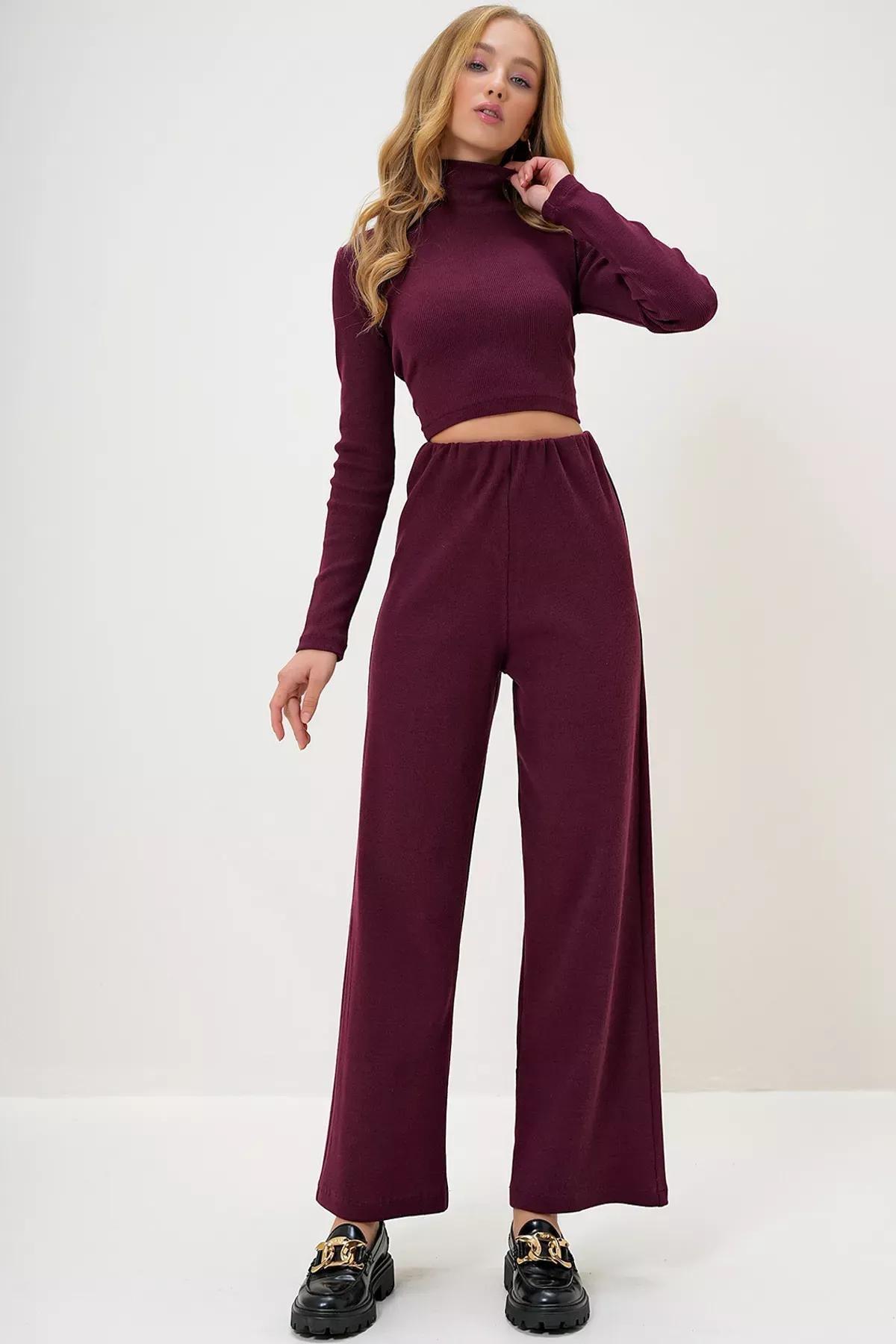 Burgundy Stand Collar Co-Ord Set, , large image number 3