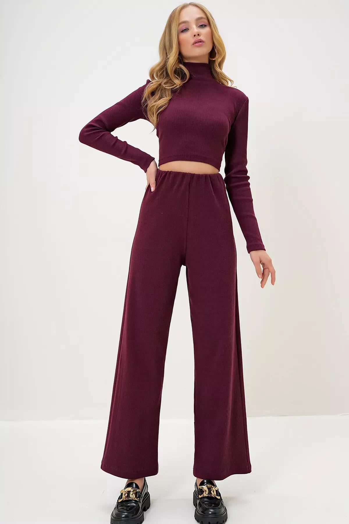 Burgundy Stand Collar Co-Ord Set, , large image number 4
