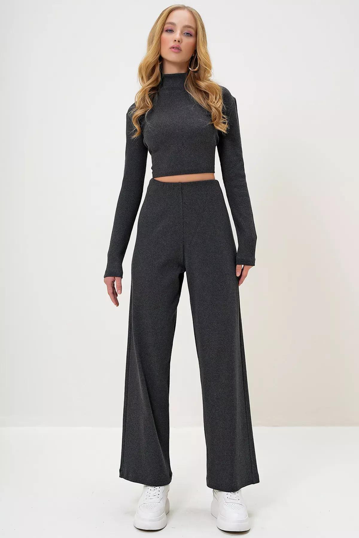 Grey Stand Collar Crop Co-Ord Set, , large image number 3