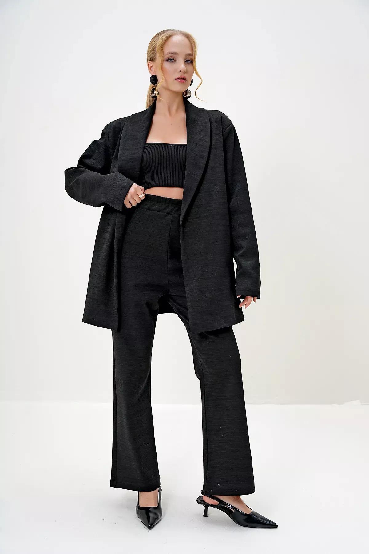 Black Shawl Knit Blazer Set, , large image number 2