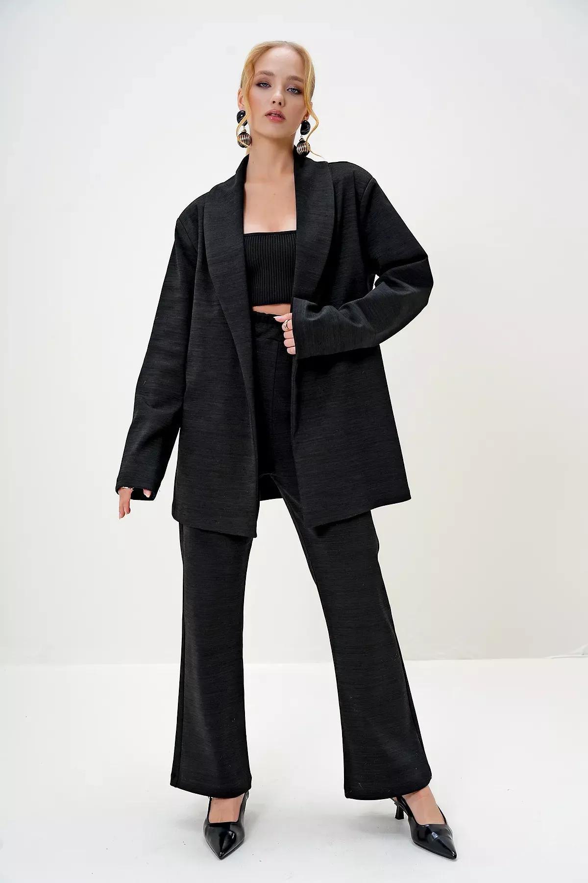 Black Shawl Knit Blazer Set, , large image number 3