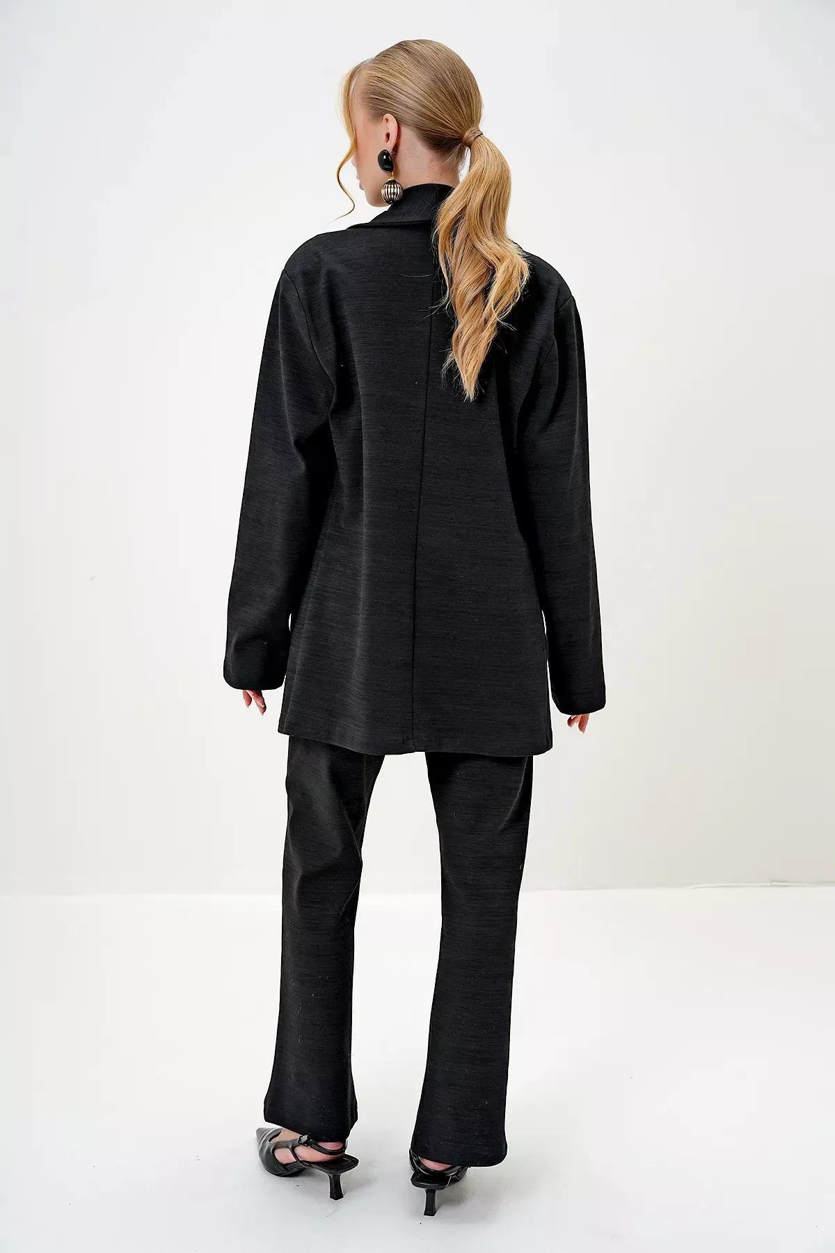 Black Shawl Knit Blazer Set, , large image number 4