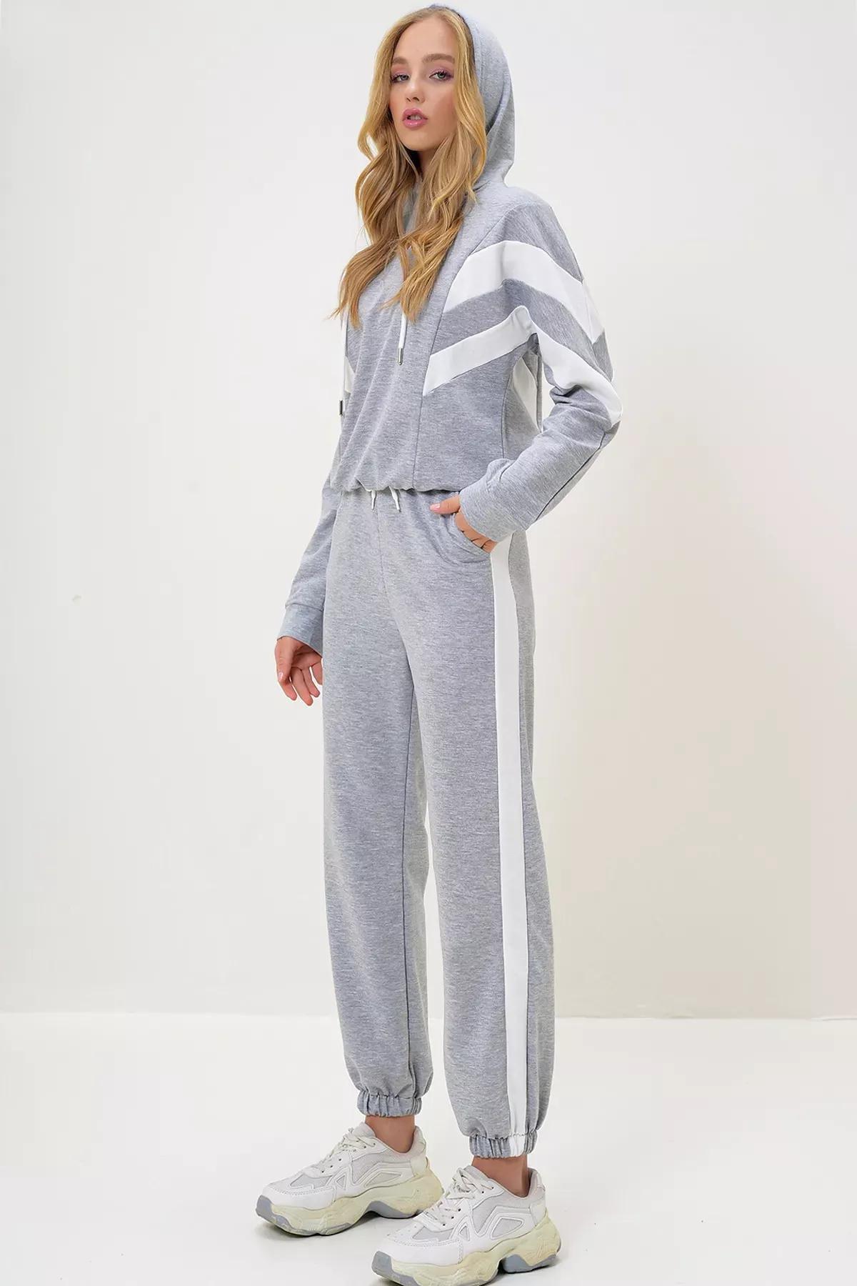 Grey Hooded Sweatshirt Tracksuit Set, , large image number 0
