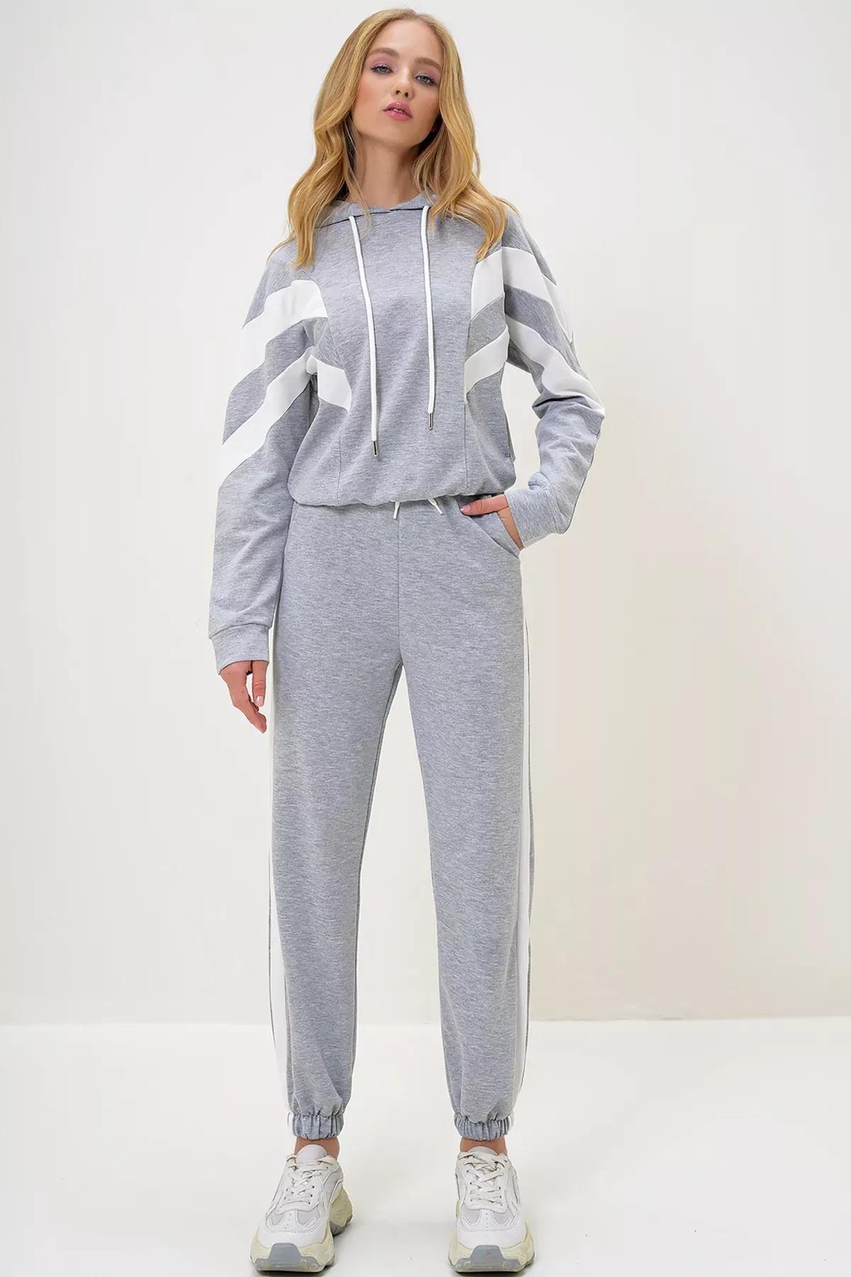 Grey Hooded Sweatshirt Tracksuit Set, , large image number 1