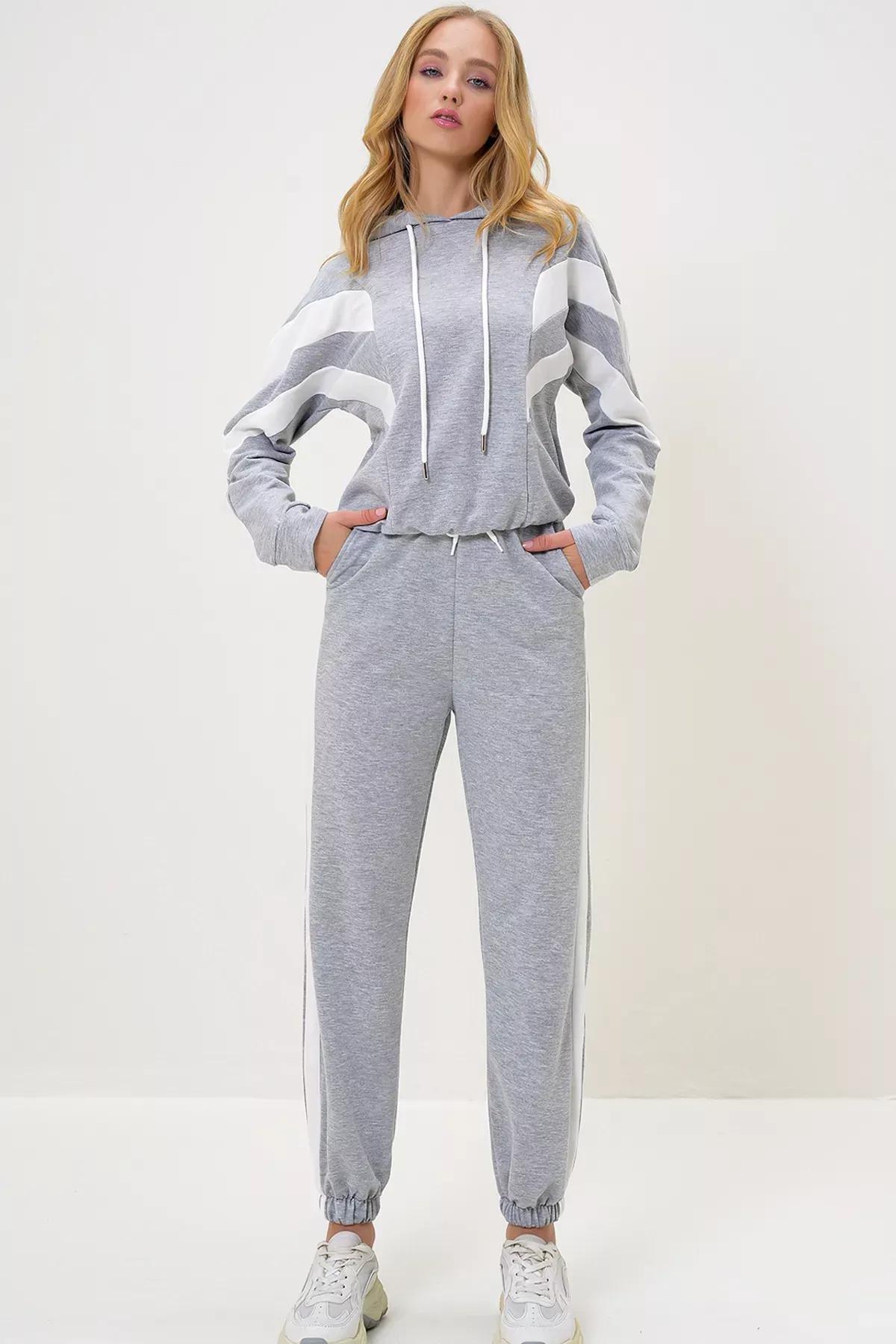Grey Hooded Sweatshirt Tracksuit Set, , large image number 2