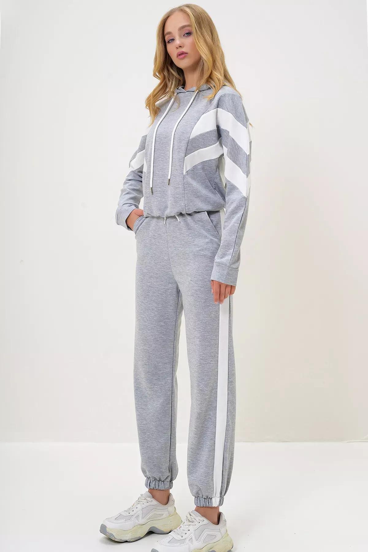 Grey Hooded Sweatshirt Tracksuit Set, , large image number 3