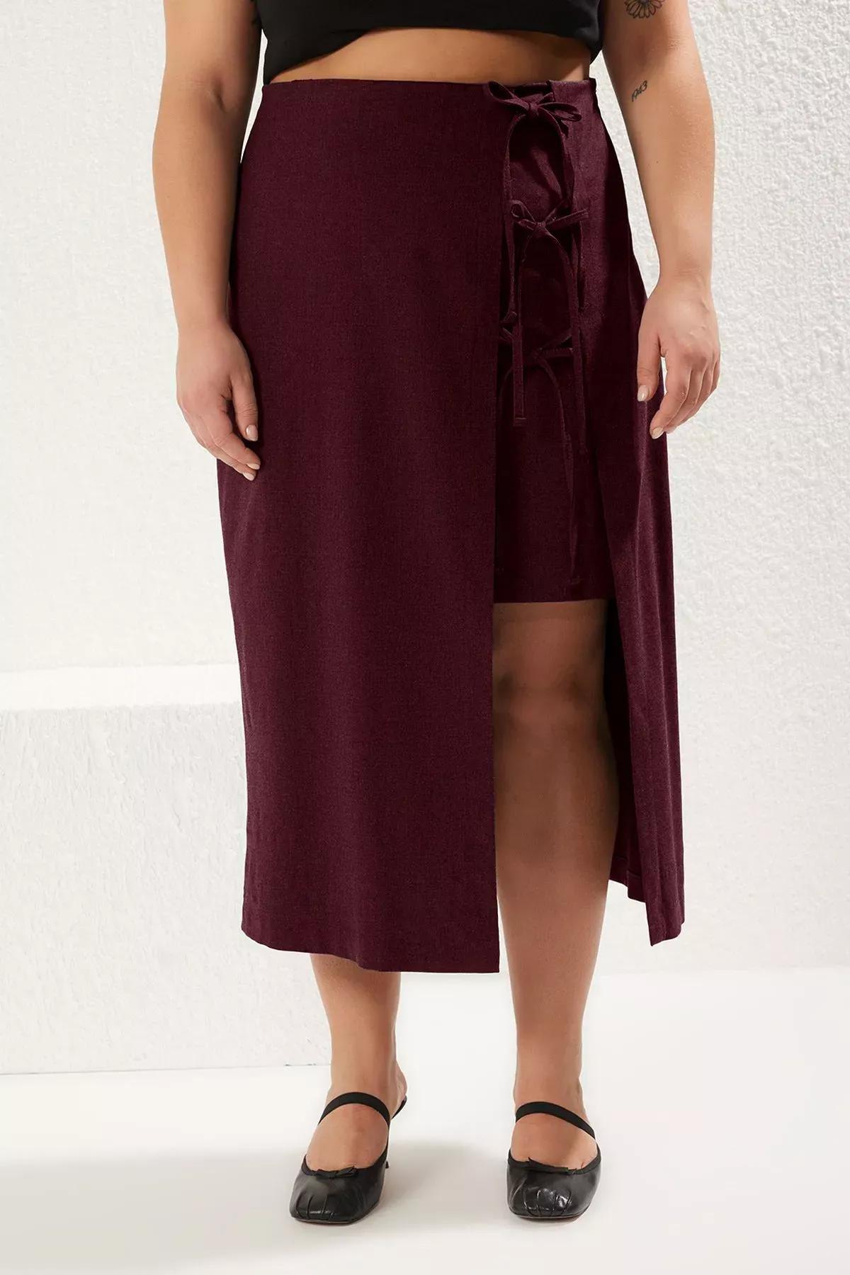 Burgundy Bow Lace Midi Skirt, Burgundy, large image number 2