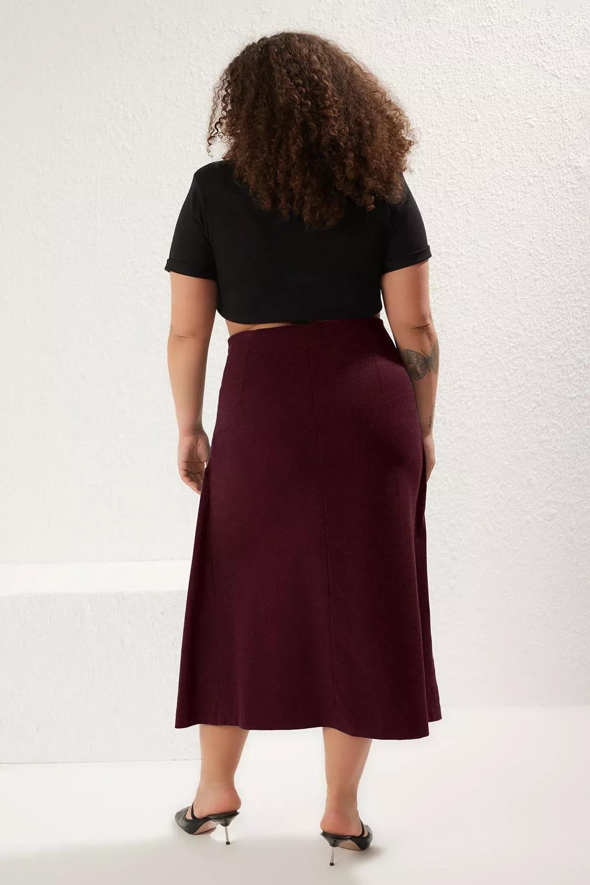 Burgundy Bow Lace Midi Skirt, Burgundy, large image number 4