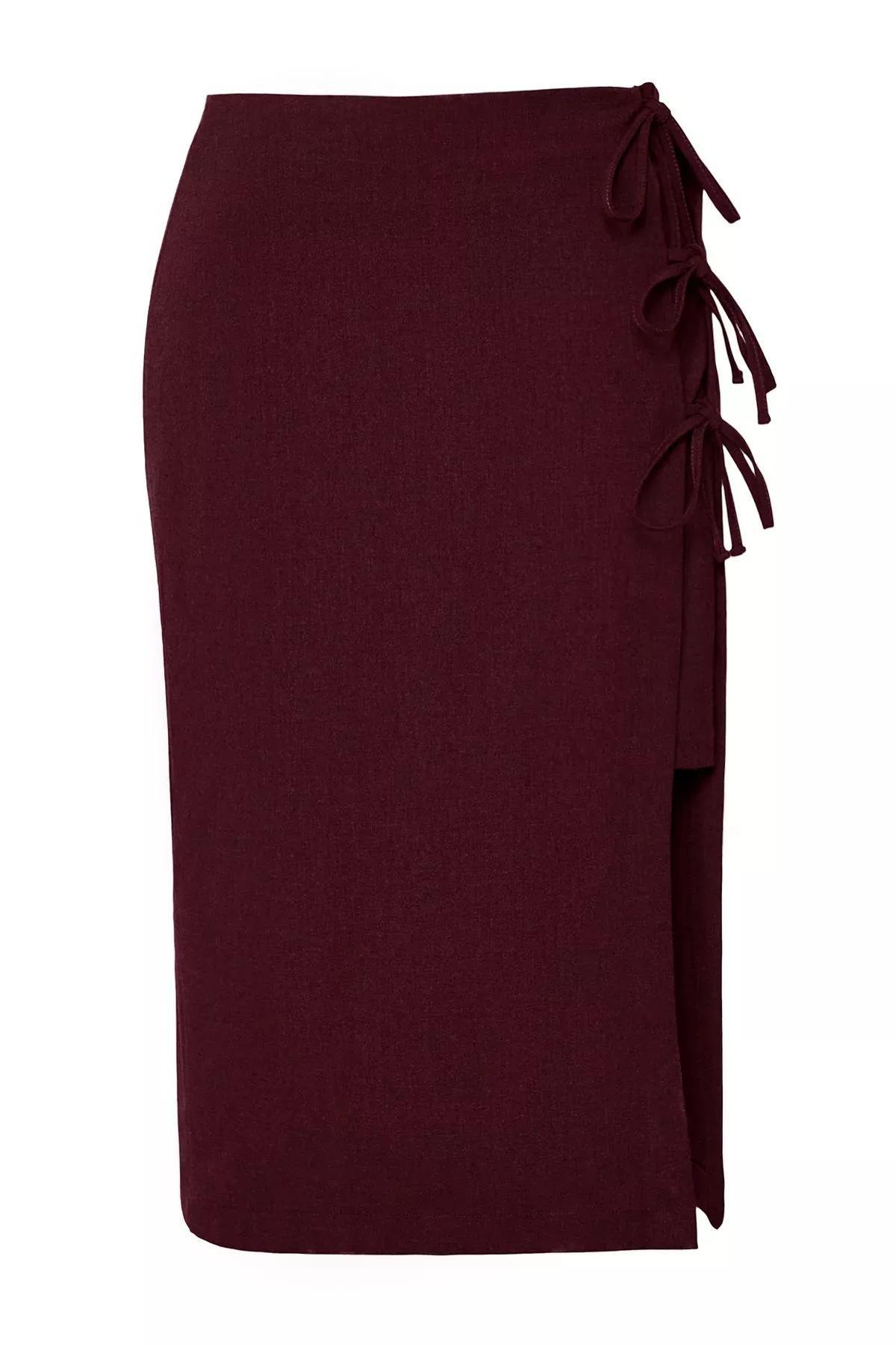 Burgundy Bow Lace Midi Skirt, Burgundy, large image number 6