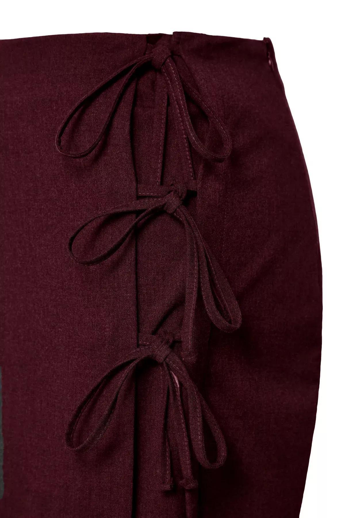 Burgundy Bow Lace Midi Skirt, Burgundy, large image number 7