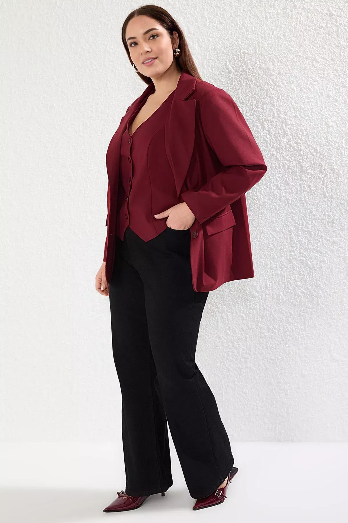 Burgundy Oversize Lined Blazer, Burgundy, medium