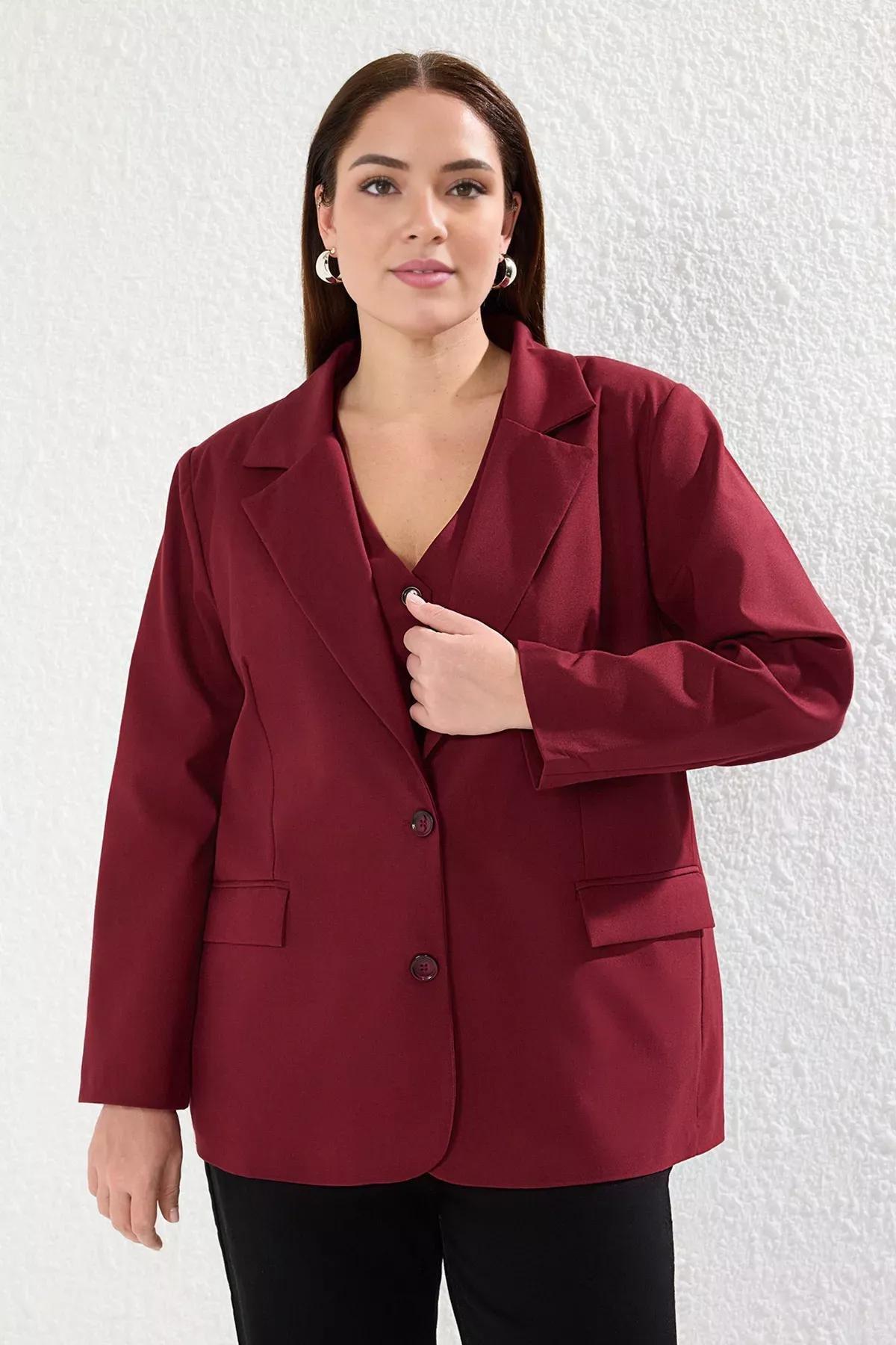 Burgundy Oversize Lined Blazer, Burgundy, medium