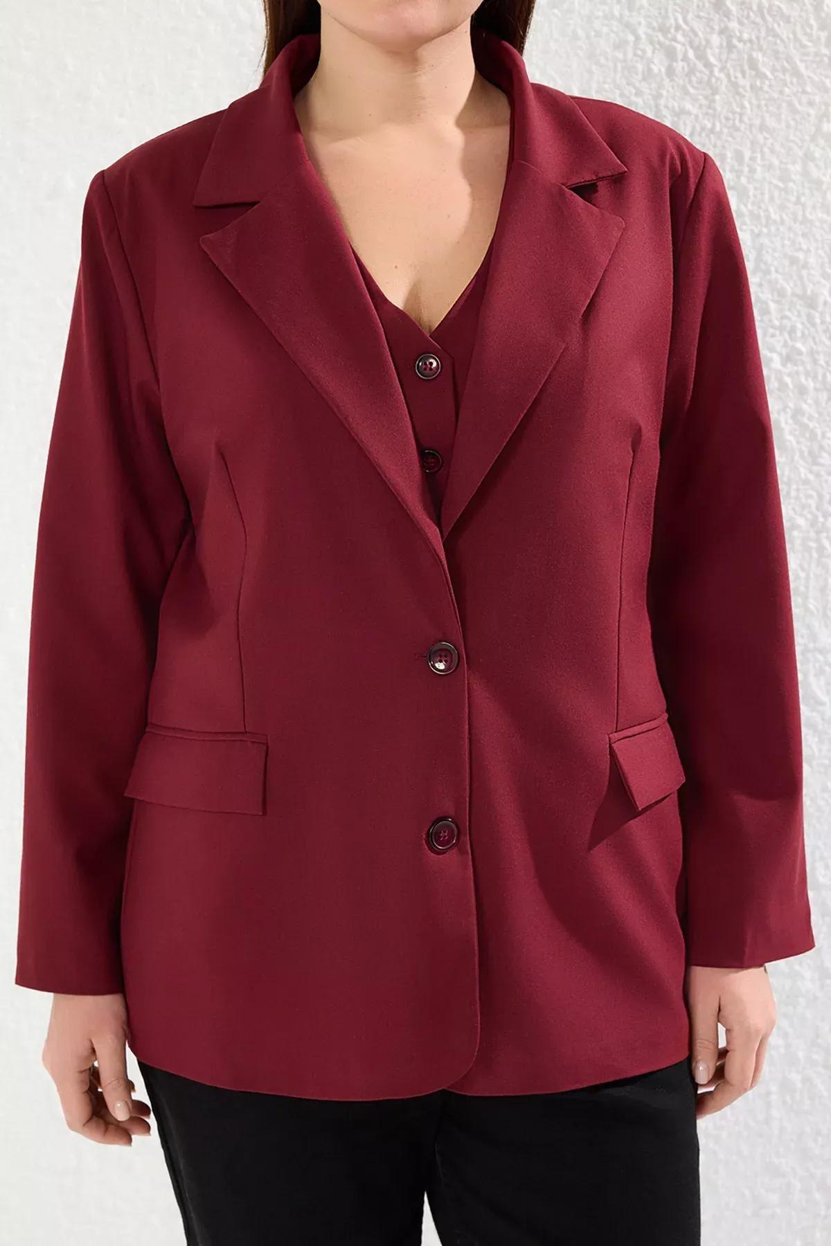Burgundy Oversize Lined Blazer, Burgundy, large image number 3