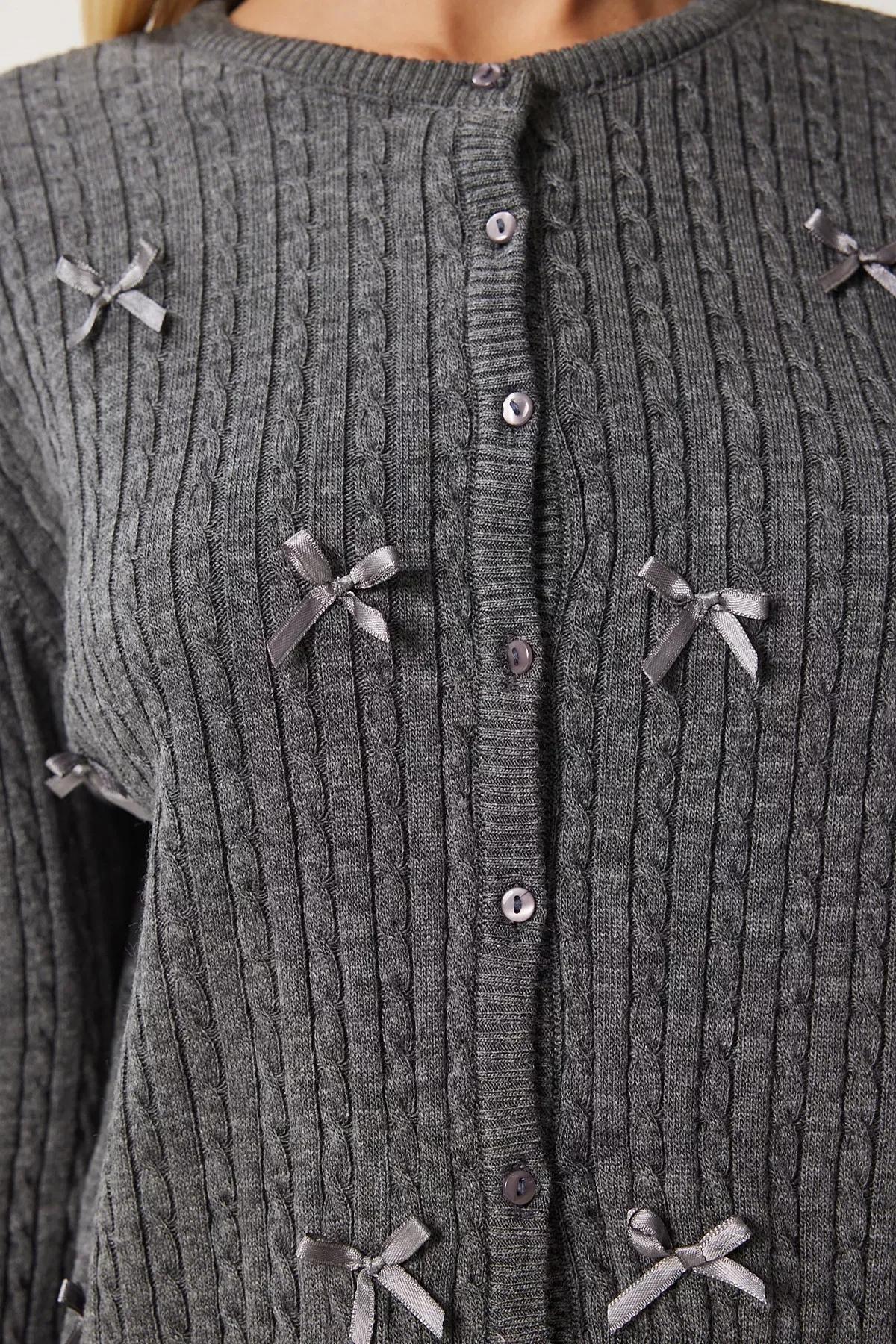 Grey Detailed Knitted Cardigan, Anthracite, large image number 3