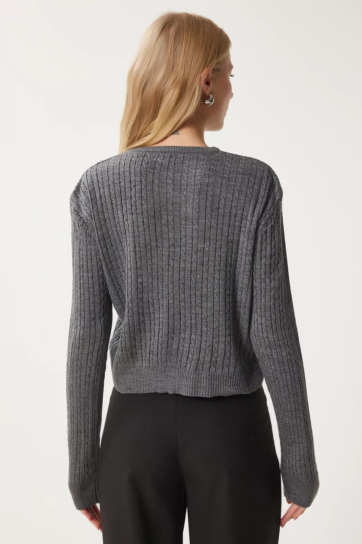 Grey Detailed Knitted Cardigan, Anthracite, large image number 4