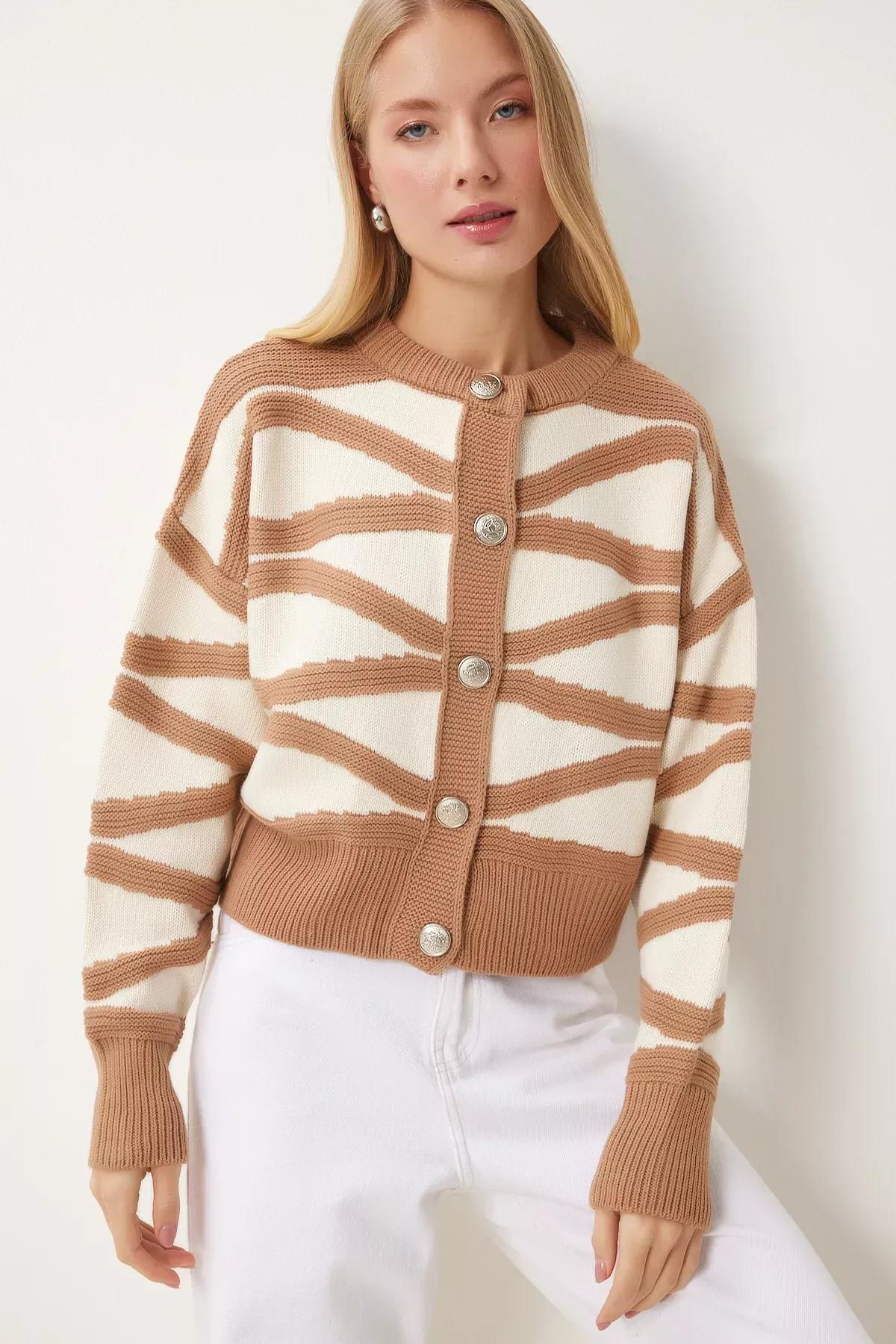 Multicolour Contrast Color Buttoned Knitted Cardigan, C101_4092, large image number 1