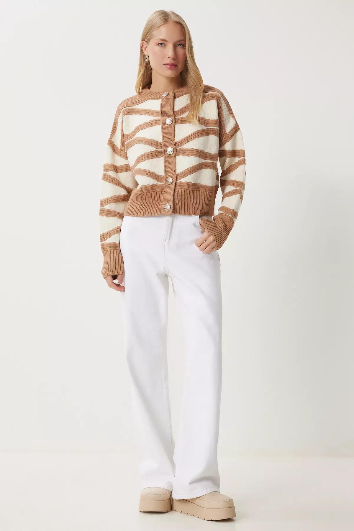 Multicolour Contrast Color Buttoned Knitted Cardigan, C101_4092, large image number 2