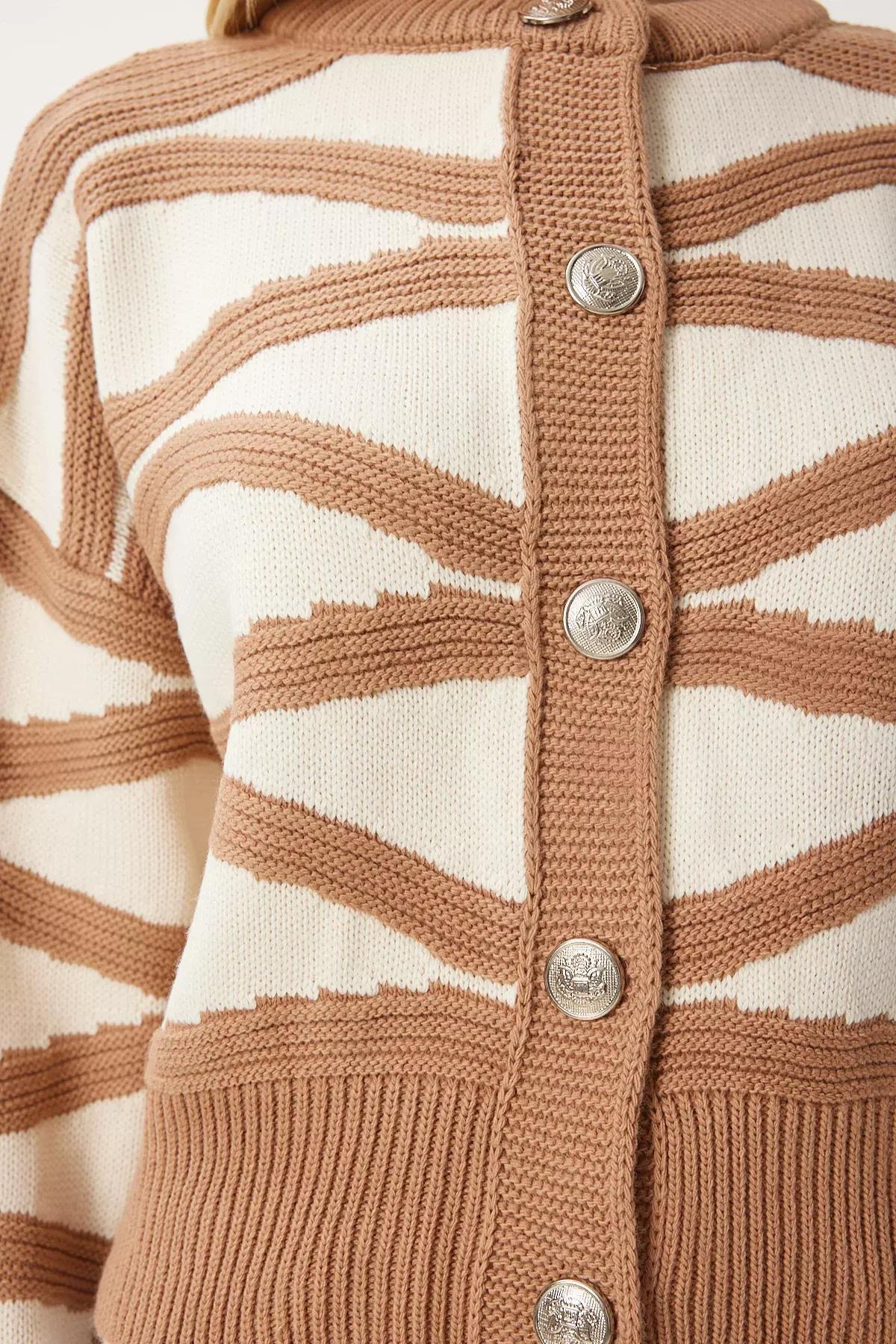Multicolour Contrast Color Buttoned Knitted Cardigan, C101_4092, large image number 3