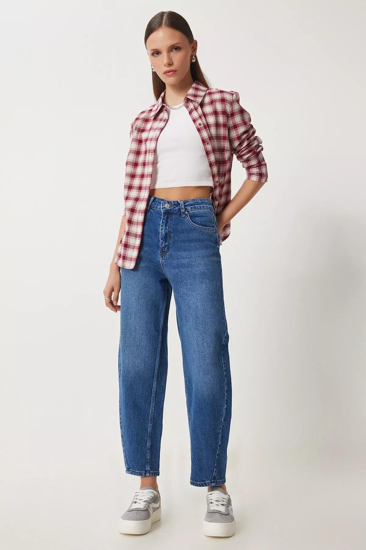 Blue High-Waist Baggy Jeans, , large image number 1