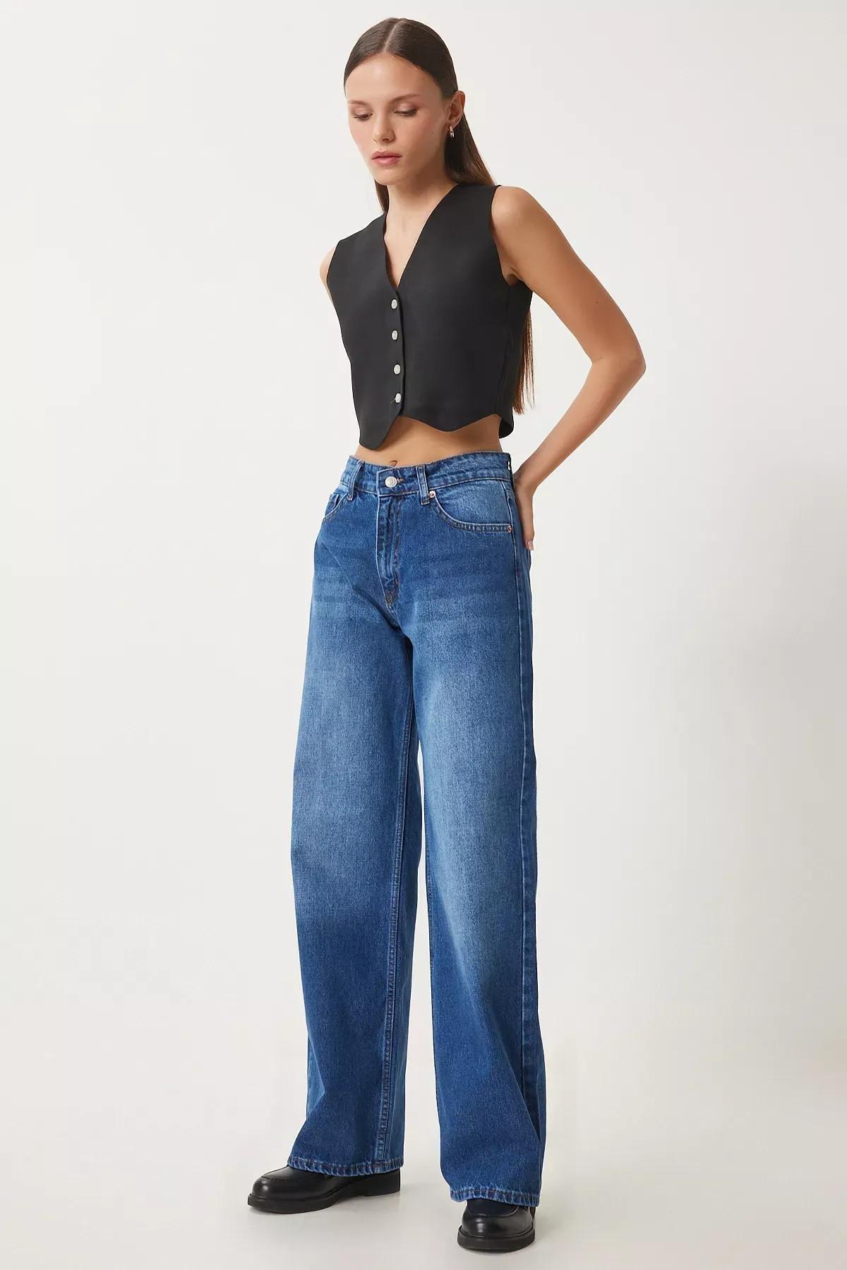 Blue Loose Mid Waist Jeans, Blue, large image number 0