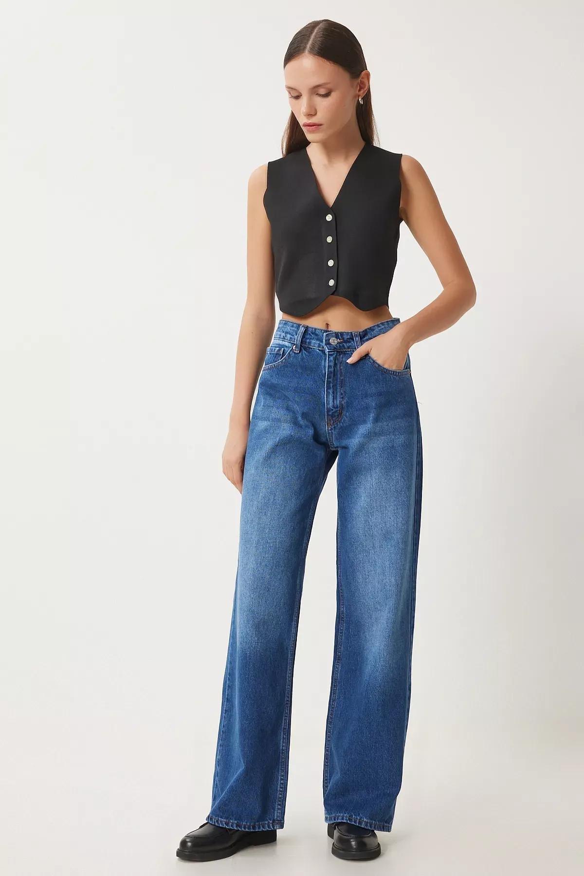 Blue Loose Mid Waist Jeans, Blue, large image number 1