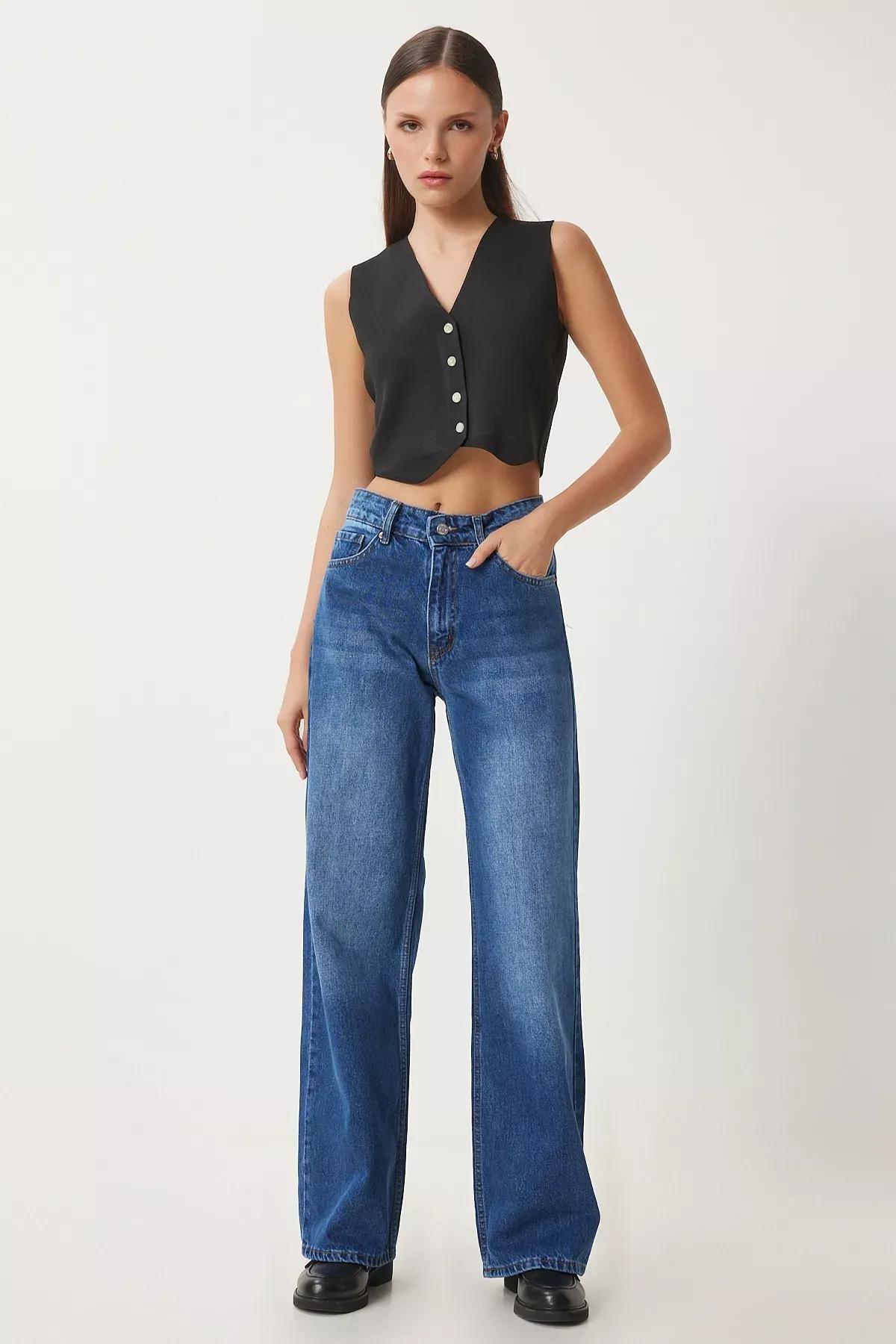 Blue Loose Mid Waist Jeans, Blue, large image number 2