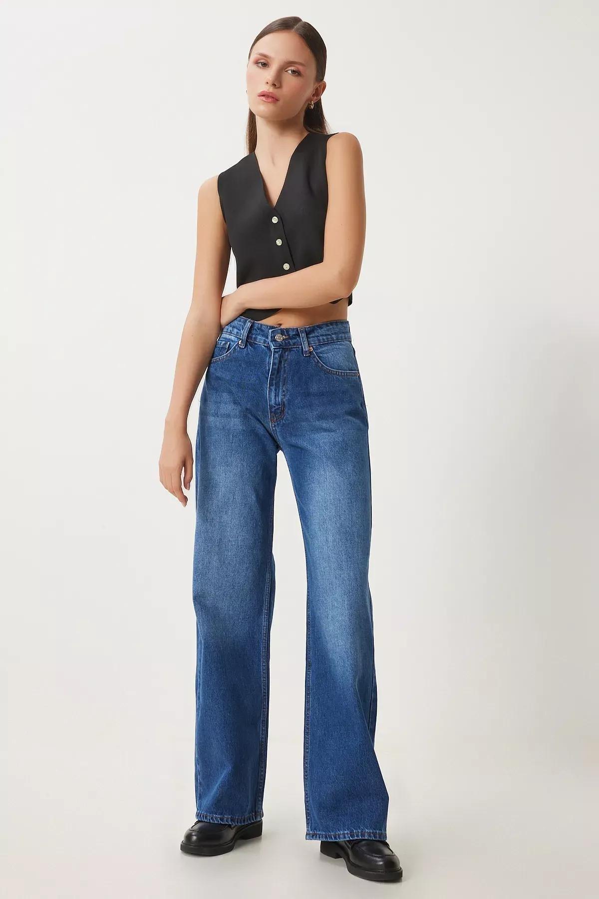 Blue Loose Mid Waist Jeans, Blue, large image number 3