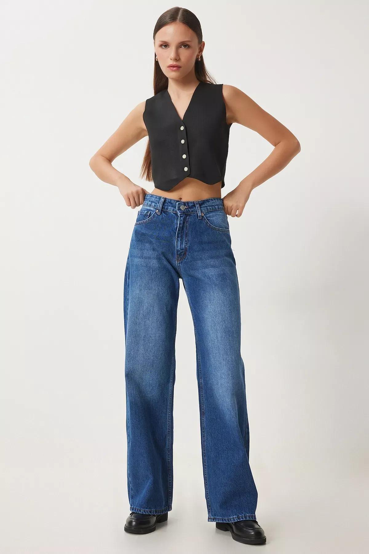 Blue Loose Mid Waist Jeans, Blue, large image number 4